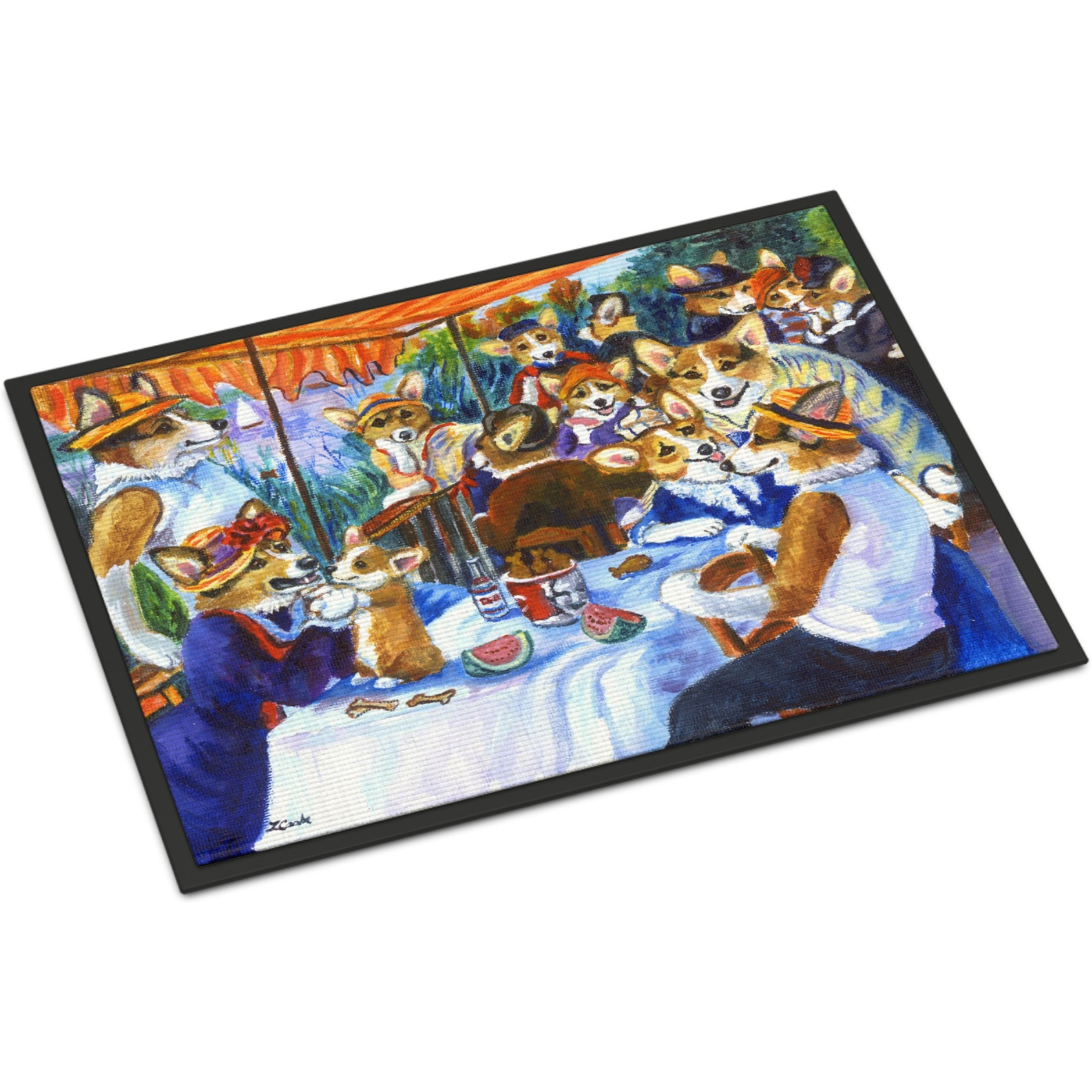 &quotCaroline's Treasures 7321MAT Corgi Boating Party Indoor or Outdoor Mat, 18 x 27"", Multicolor"
