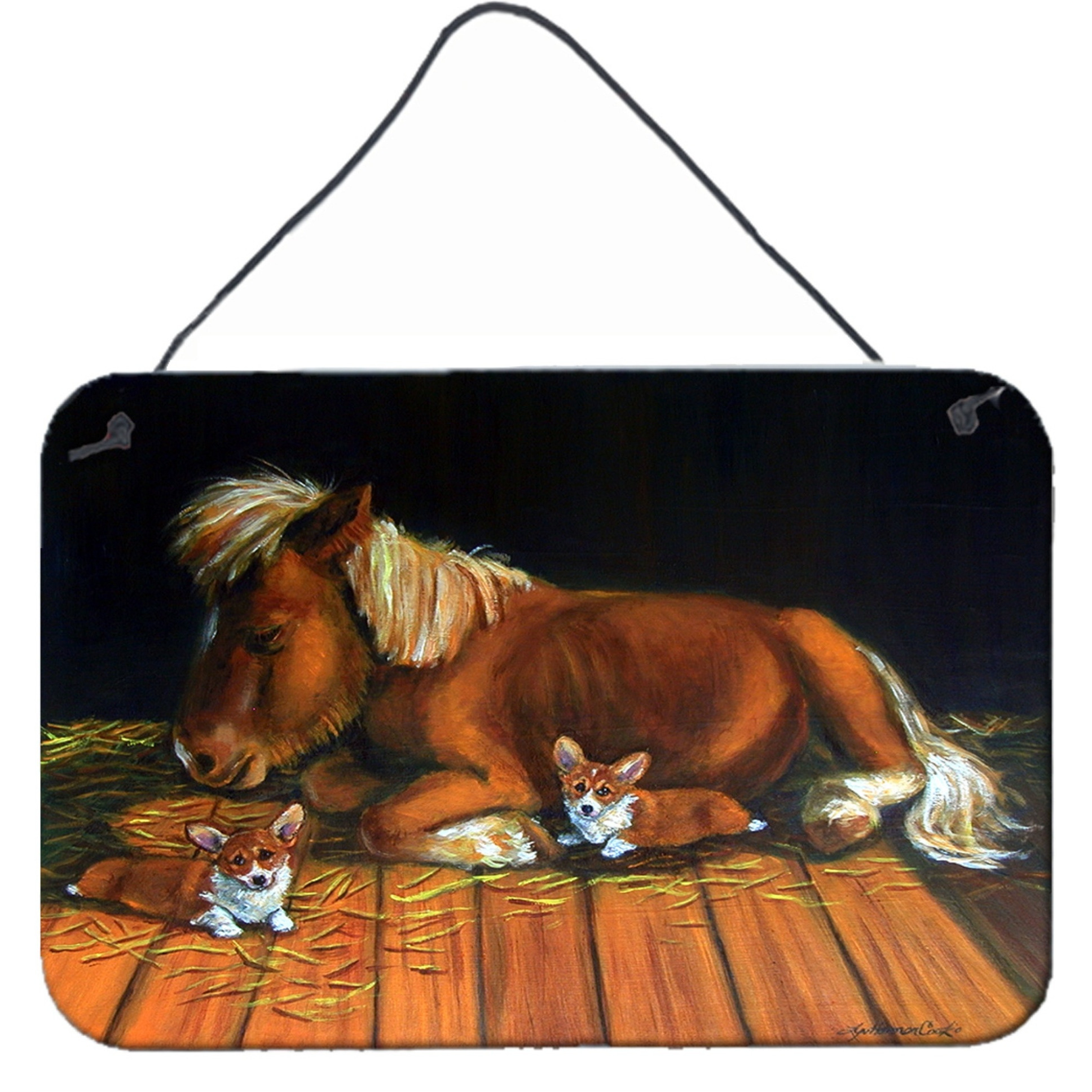 &quotCaroline's Treasures 7323DS812 Corgi Snuggles the Pony Wall or Door Hanging Prints, 8 x 12"", Multicolor"