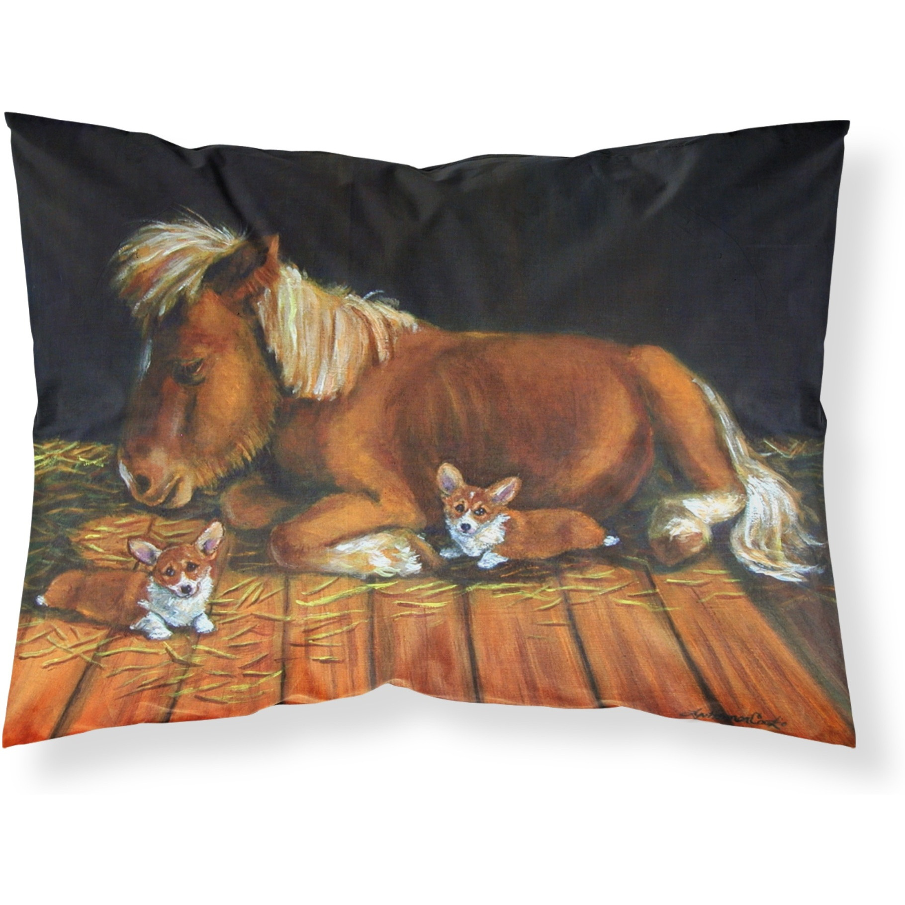 &quotCaroline's Treasures 7323PILLOWCASE Corgi Snuggles The Pony Fabric Standard Pillowcase, Large, Multicolor"