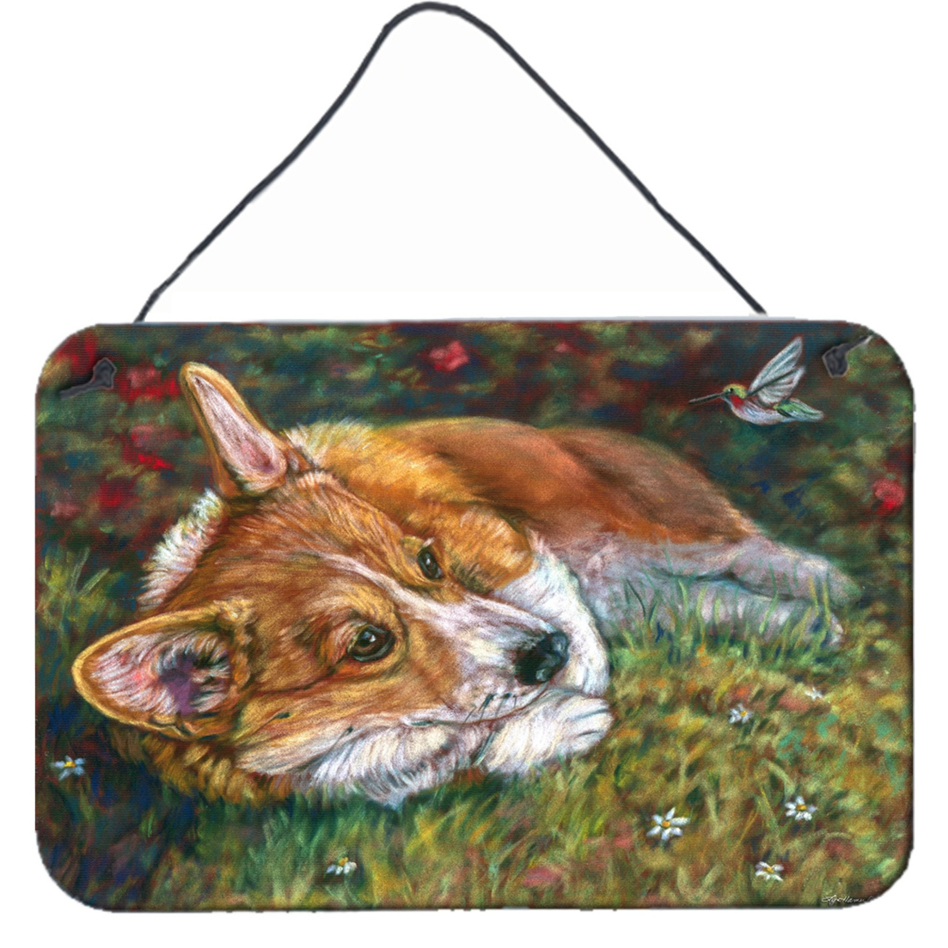 &quotCaroline's Treasures 7326DS812 Corgi Pastel Hummingbird Wall or Door Hanging Prints, 8 x 12"", Multicolor"