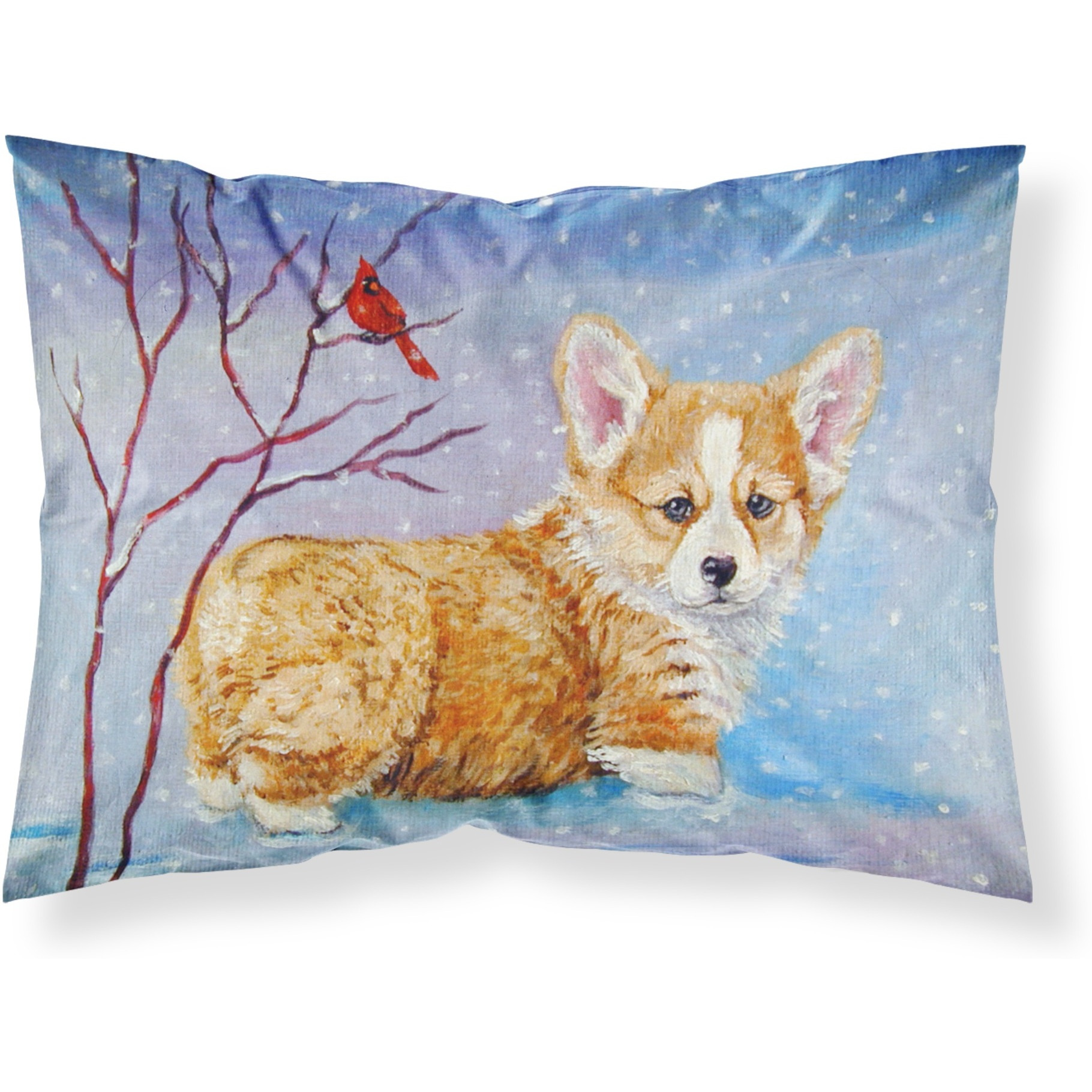 &quotCaroline's Treasures 7327PILLOWCASE Corgi Pup Snow Cardinal Fabric, Polyester Envelop closure type Pillow case, Standard (20 x 30 inches), Multicolor"