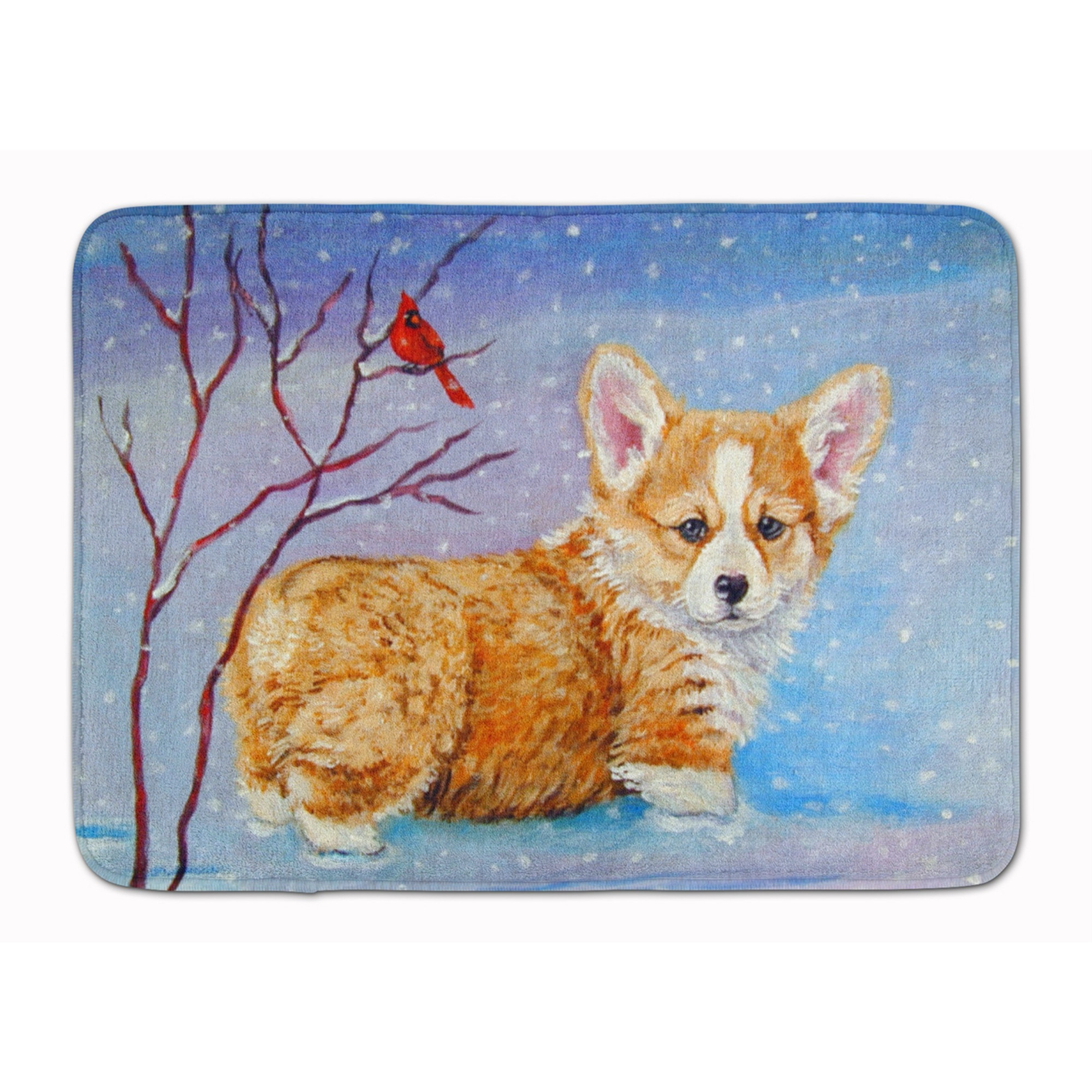 &quotCaroline's Treasures Corgi Pup Snow Cardinal Floor Mat, 19"" x 27"", Multicolor"