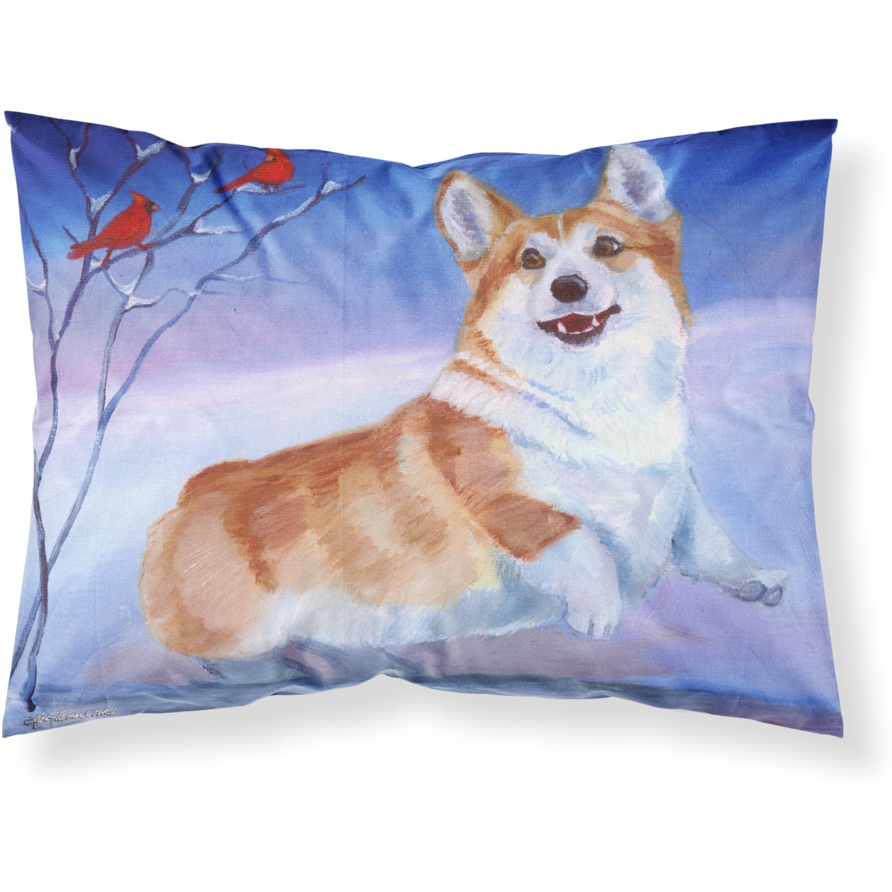 &quotCaroline's Treasures 7328PILLOWCASE Corgi Snow Cardinal Fabric Standard Pillowcase, Large, Multicolor"
