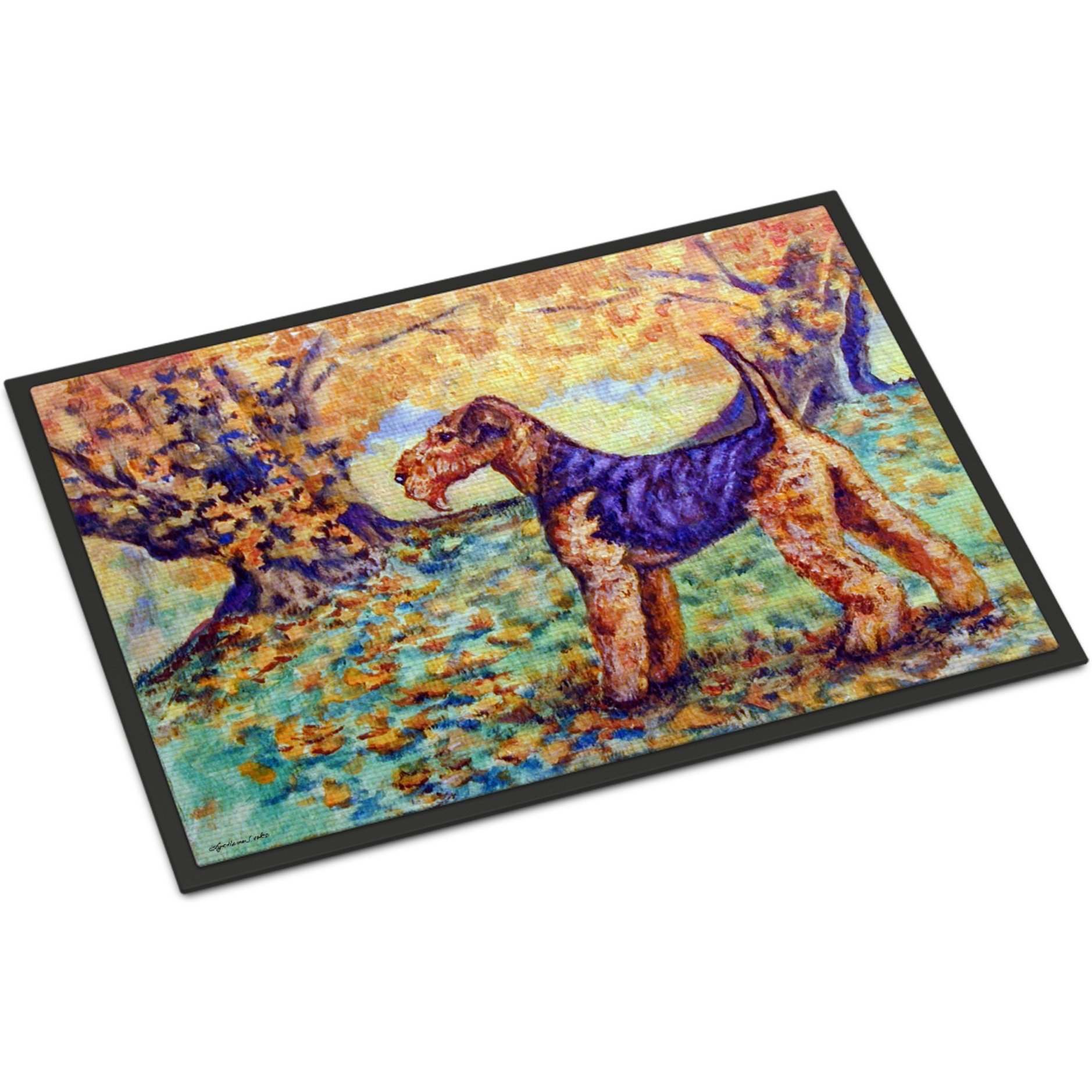 &quotCaroline's Treasures 7343MAT Autumn Airedale Terrier Indoor or Outdoor Mat, 18 x 27"", Multicolor"