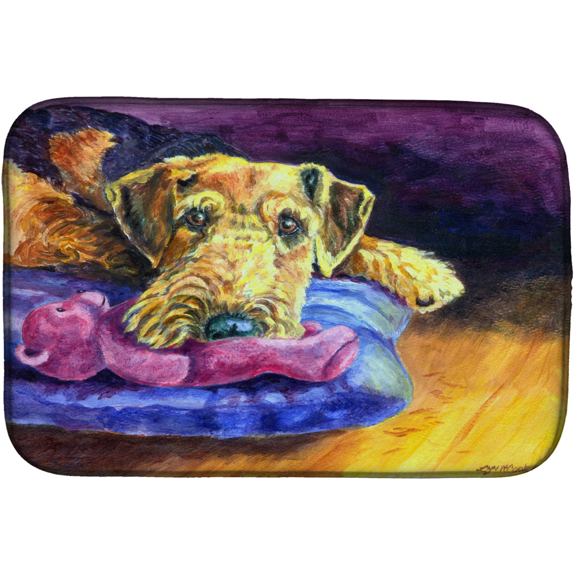 &quotCaroline's Treasures Airedale Terrier Teddy Bear Dish Drying Mat, 14"" x 21"", Multicolor"