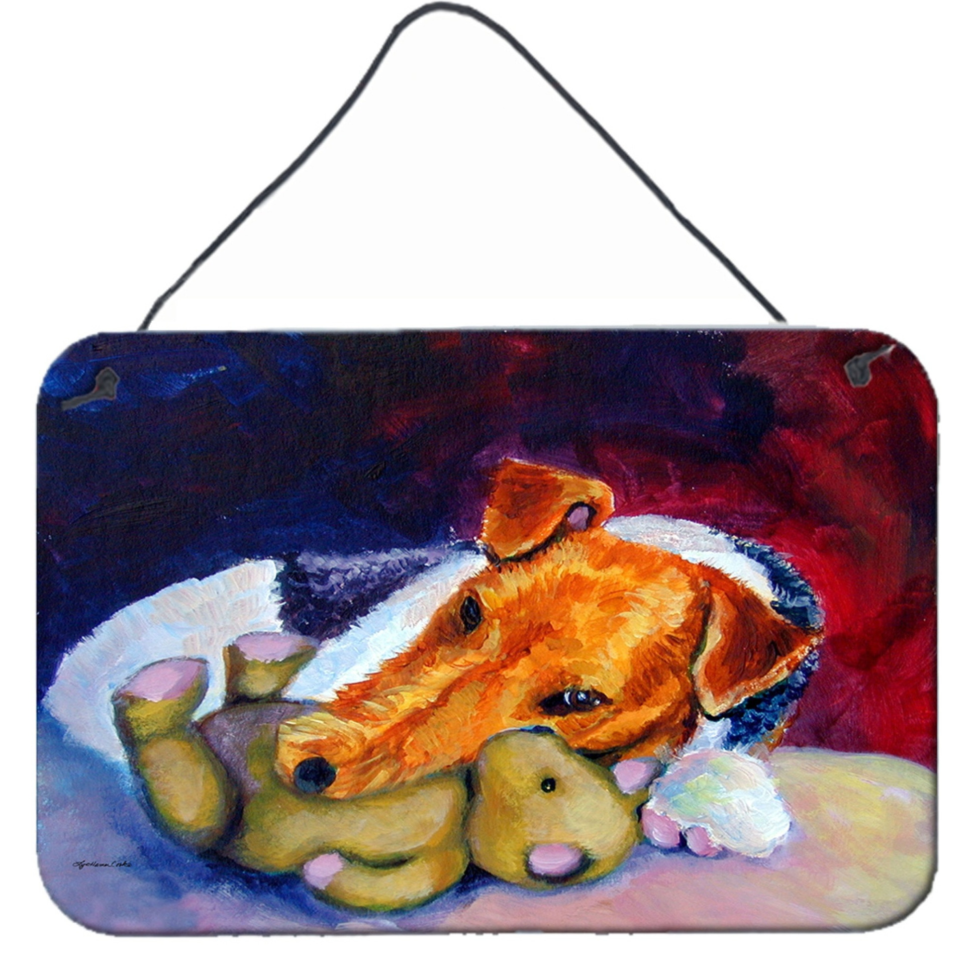 &quotCaroline's Treasures 7355DS812 Fox Terrier and Teddy Bear Wall or Door Hanging Prints, 8 x 12"", Multicolor"