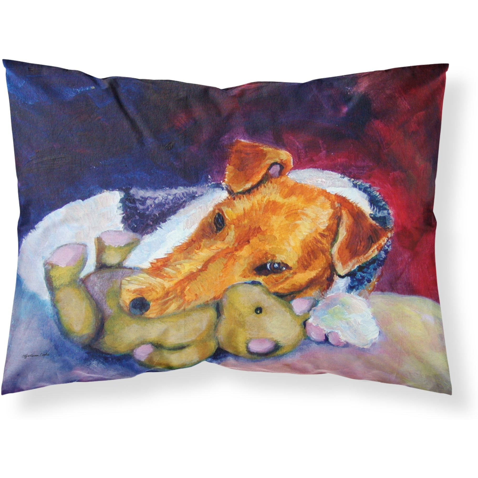 &quotCaroline's Treasures 7355PILLOWCASE Fox Terrier And Teddy Bear Fabric Standard Pillowcase, Large, Multicolor"
