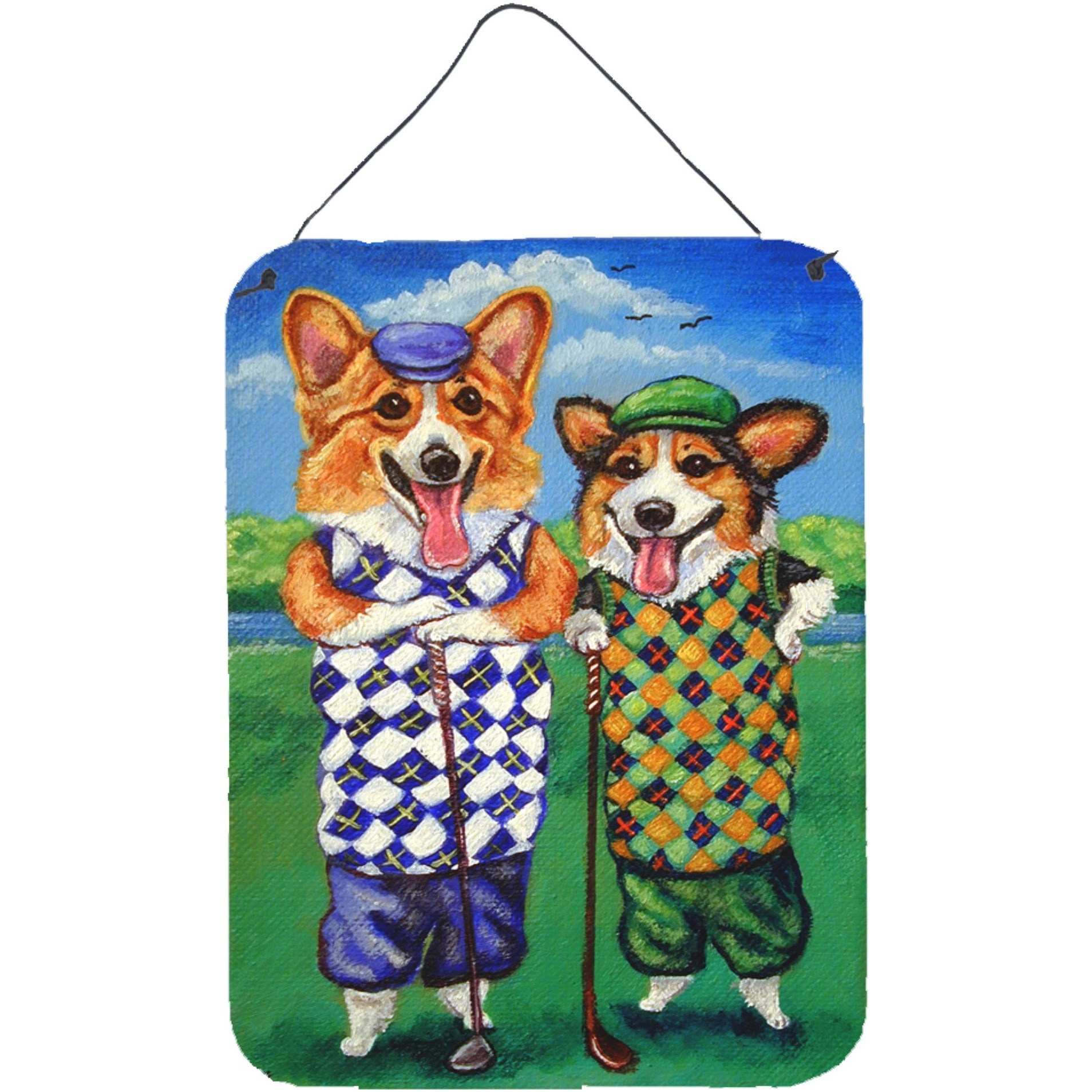 &quotCaroline's Treasures Corgi Golfers Wall or Door Hanging Prints 7361DS1216, 16HX12W, Multicolor"
