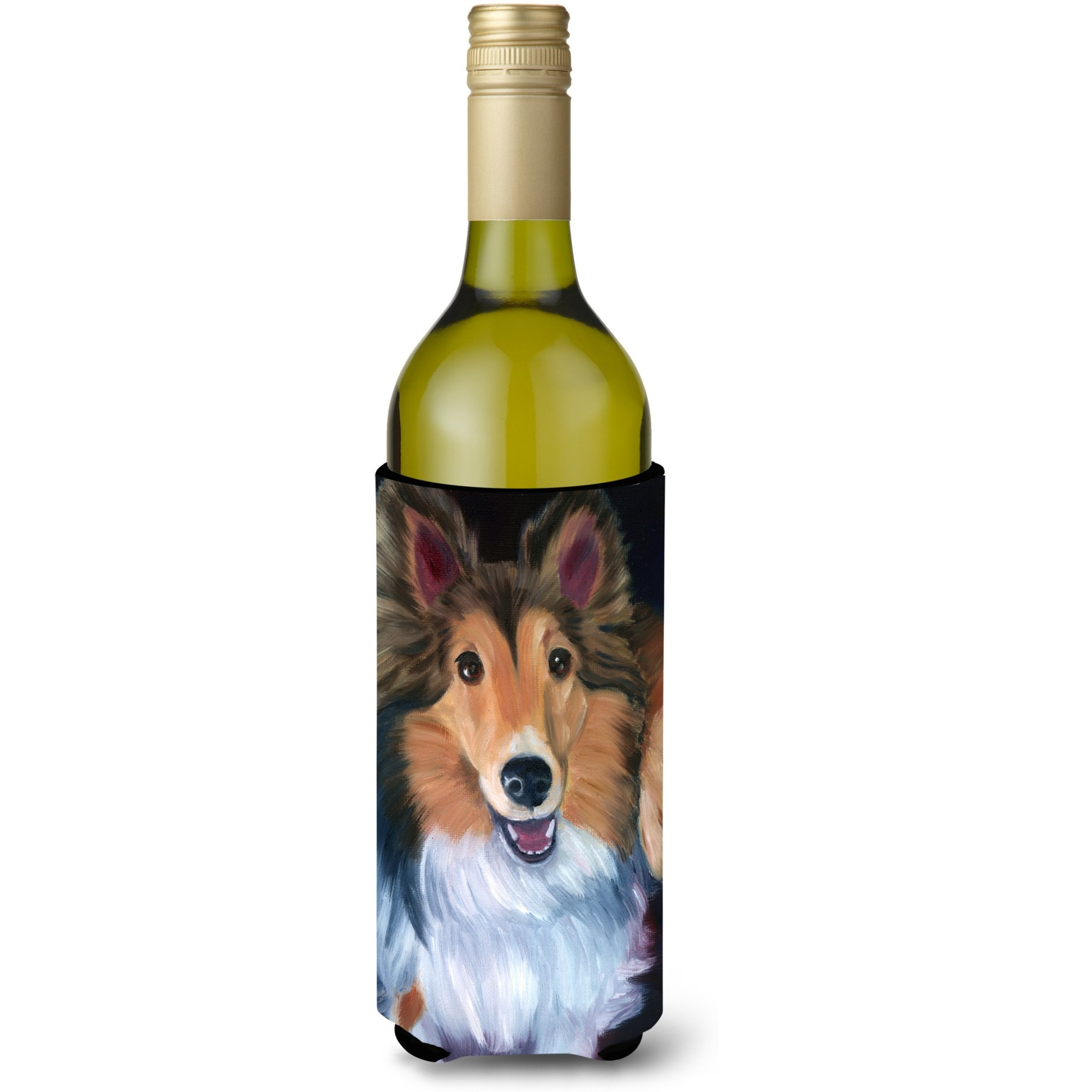 &quotCaroline's Treasures 7394LITERK "&quotSheltie Stand Off"" Wine Bottle Hugger Koozie, 750ml, Multicolor"