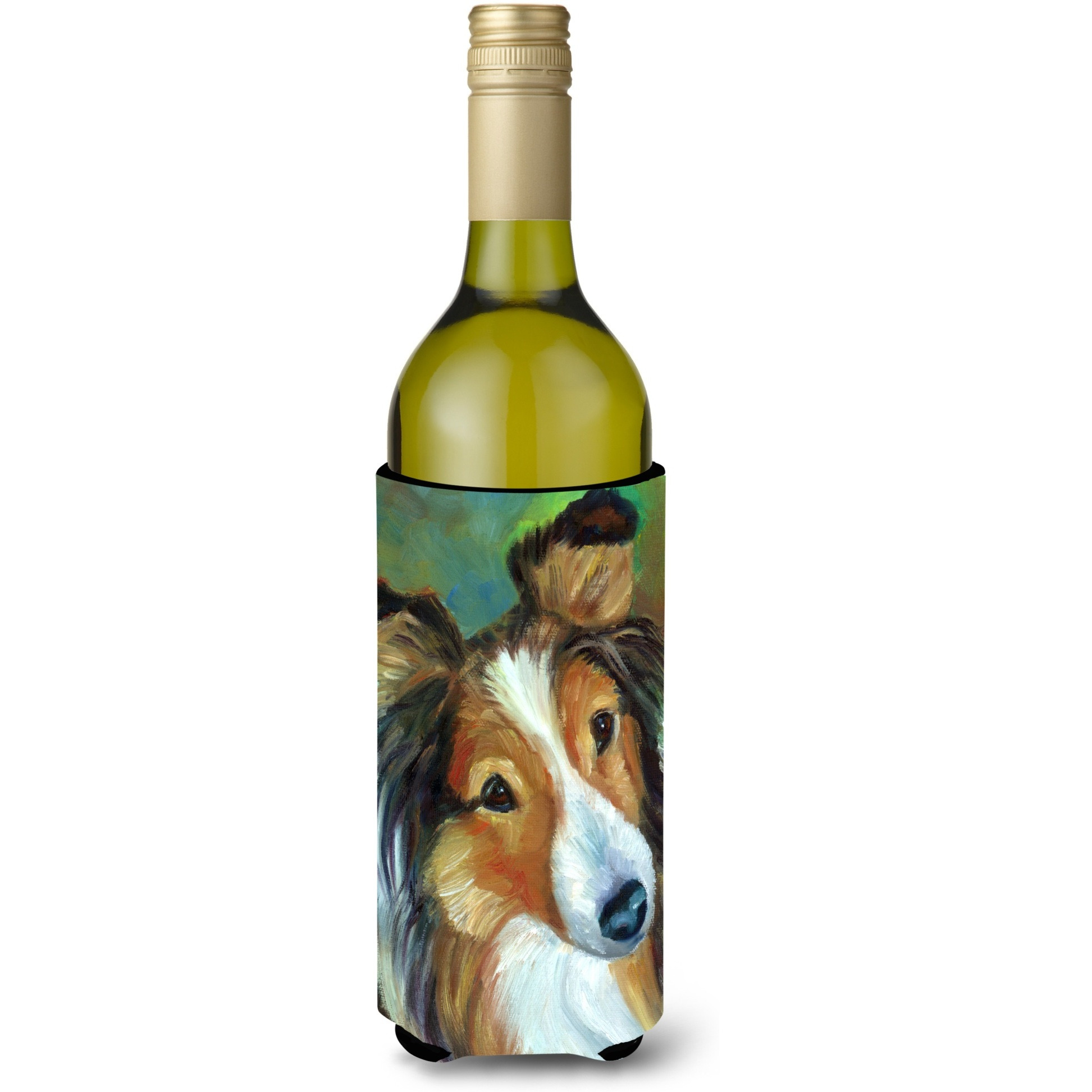 &quotCaroline's Treasures 7396LITERK "&quotSheltie Curiosity"" Wine Bottle Hugger Koozie, 750ml, Multicolor"