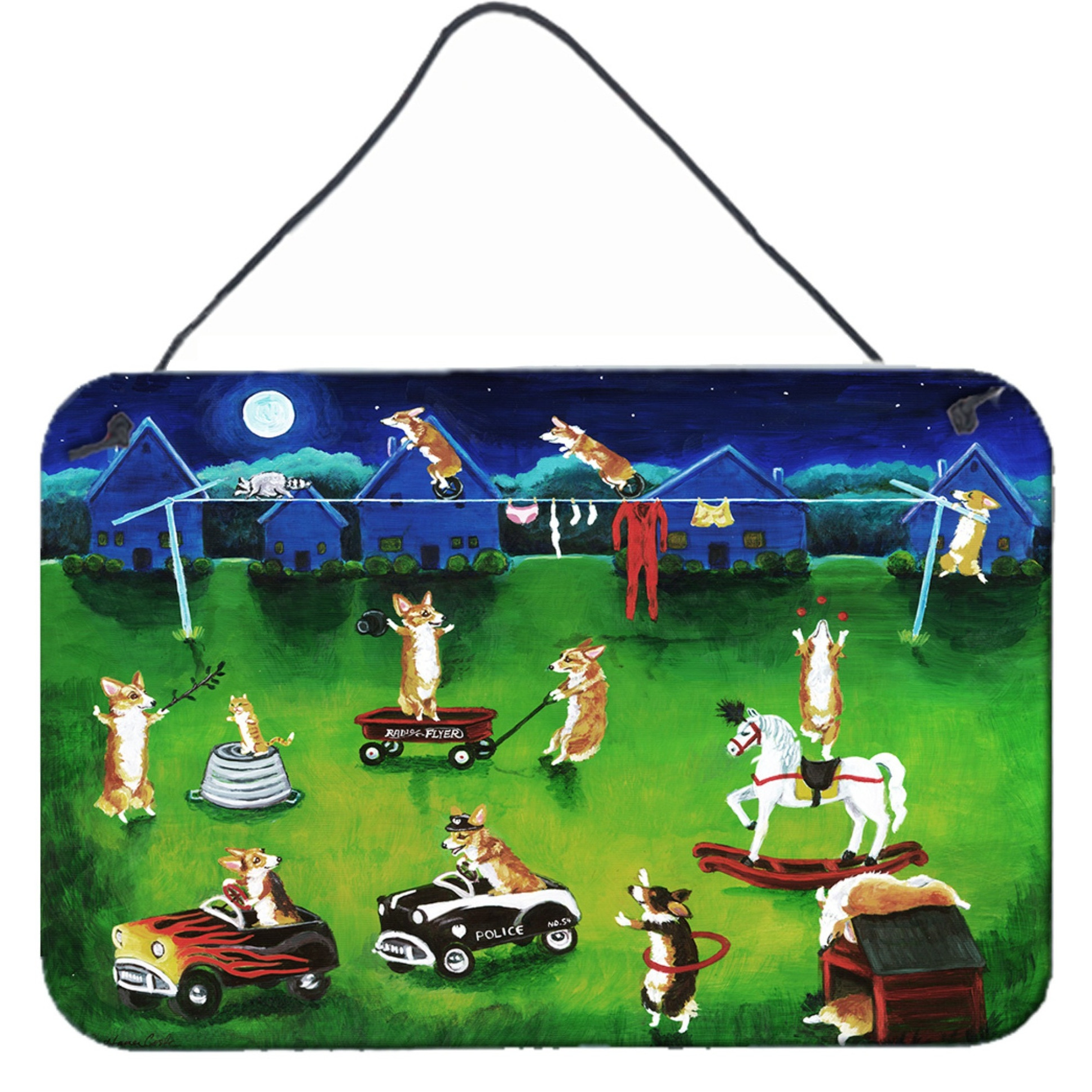 &quotCaroline's Treasures Corgi Backyard Circus Wall or Door Hanging Prints 7403DS812, 8HX12W, Multicolor"