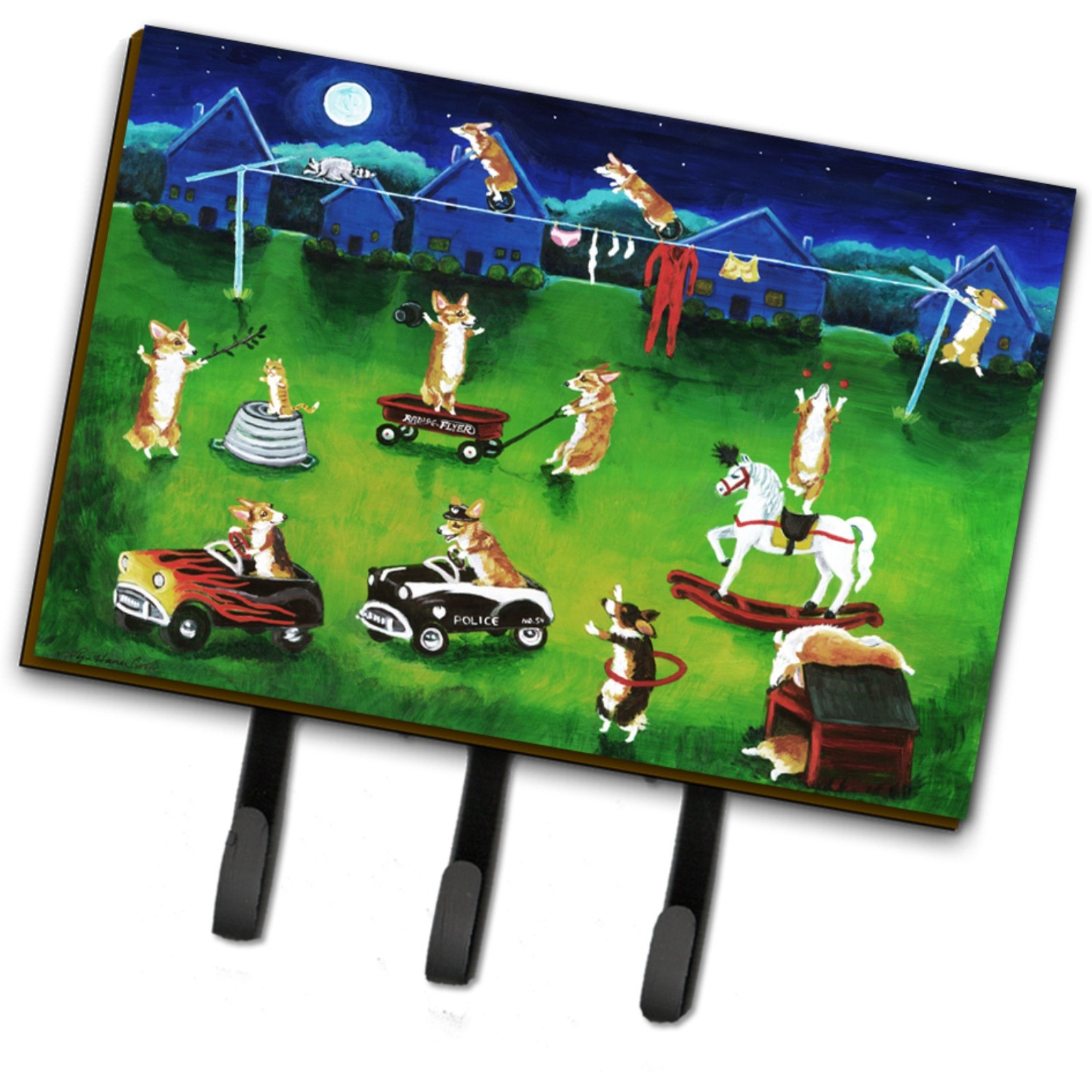 &quotCaroline's Treasures Corgi Backyard Circus Leash or Key Holder 7403TH68, Triple, Multicolor"