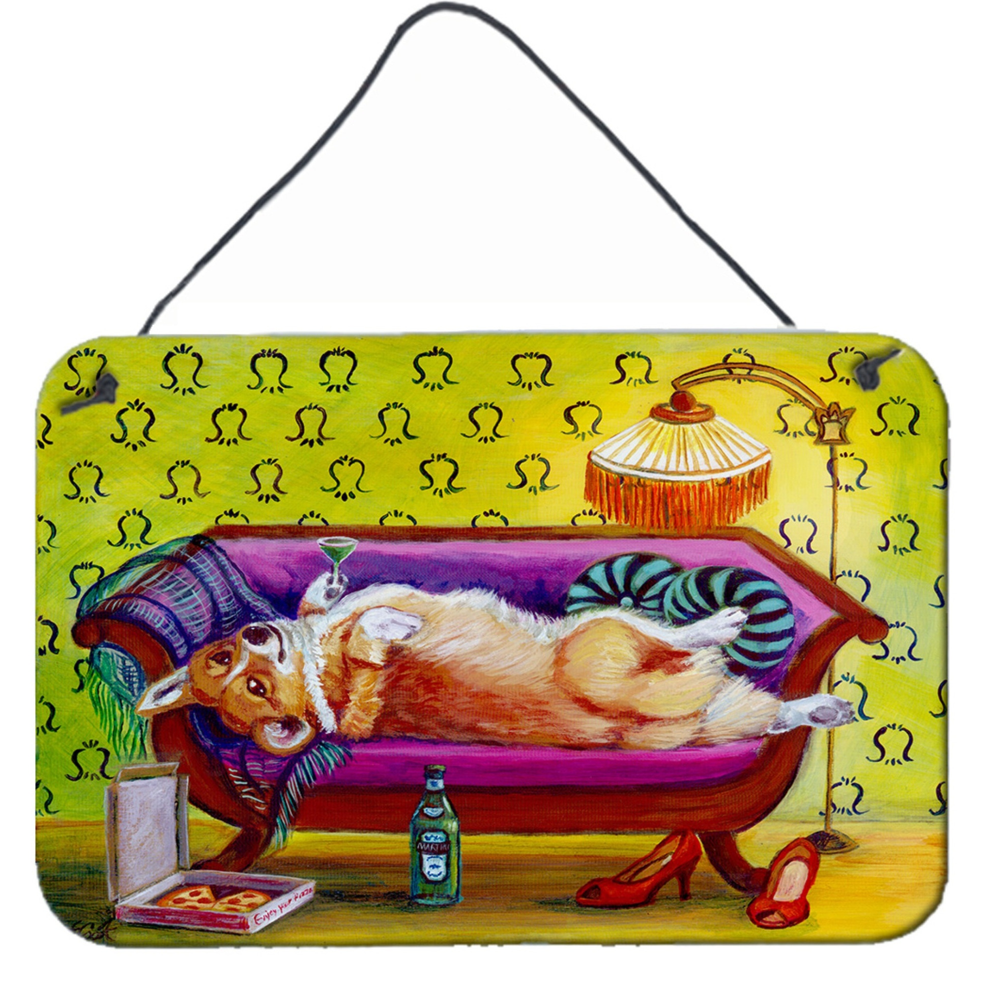 &quotCaroline's Treasures Corgi Home Alone Wall or Door Hanging Prints 7406DS812, 8HX12W, Multicolor"