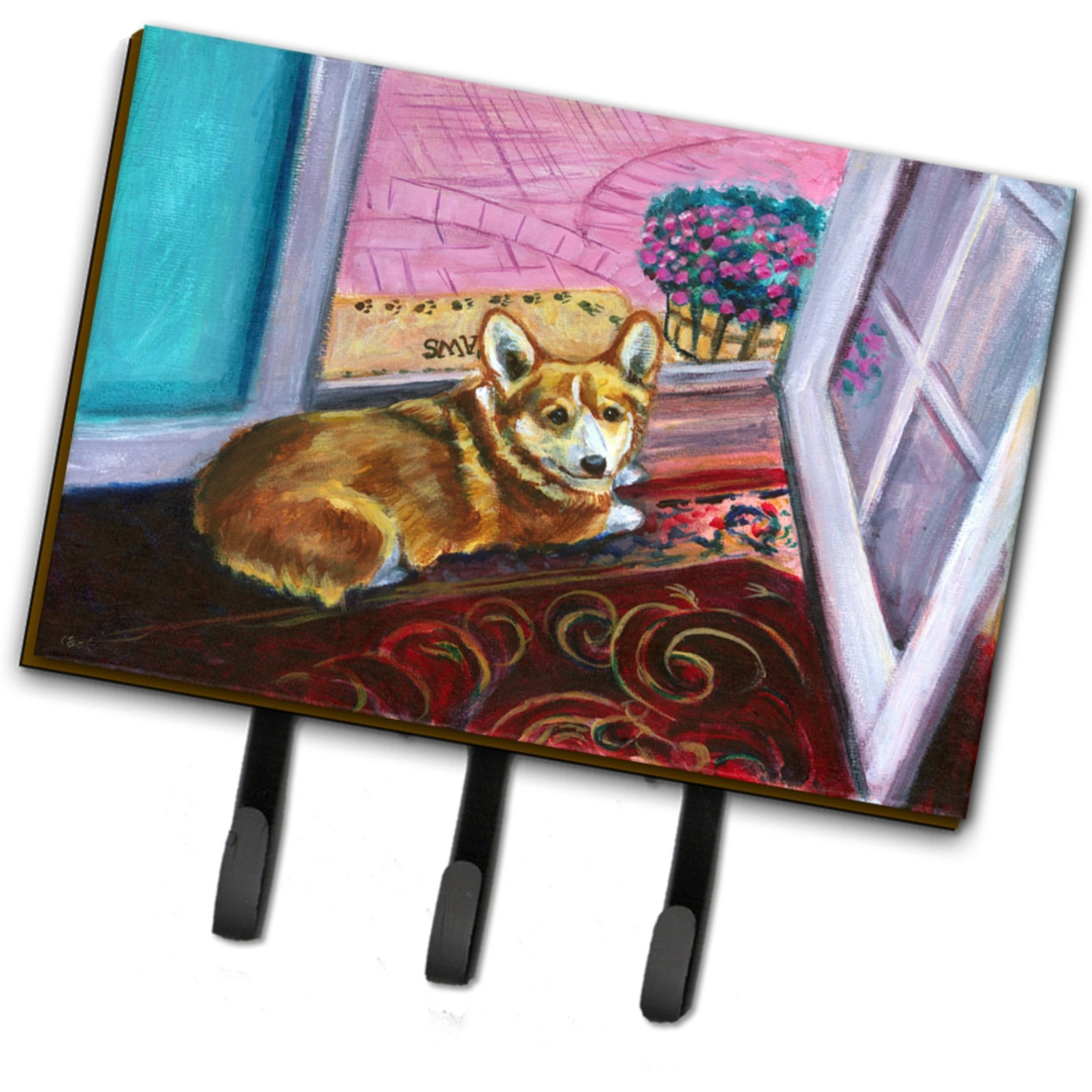 &quotCaroline's Treasures Corgi Watching from the Door Leash or Key Holder 7410TH68, Triple, Multicolor"