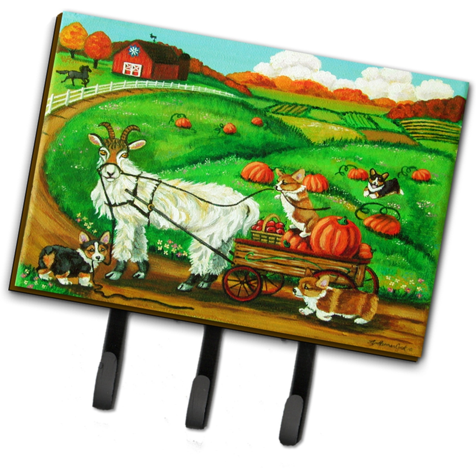 &quotCaroline's Treasures Corgi Pumpkin Ride with Goat Leash or Key Holder 7414TH68, Triple, Multicolor"