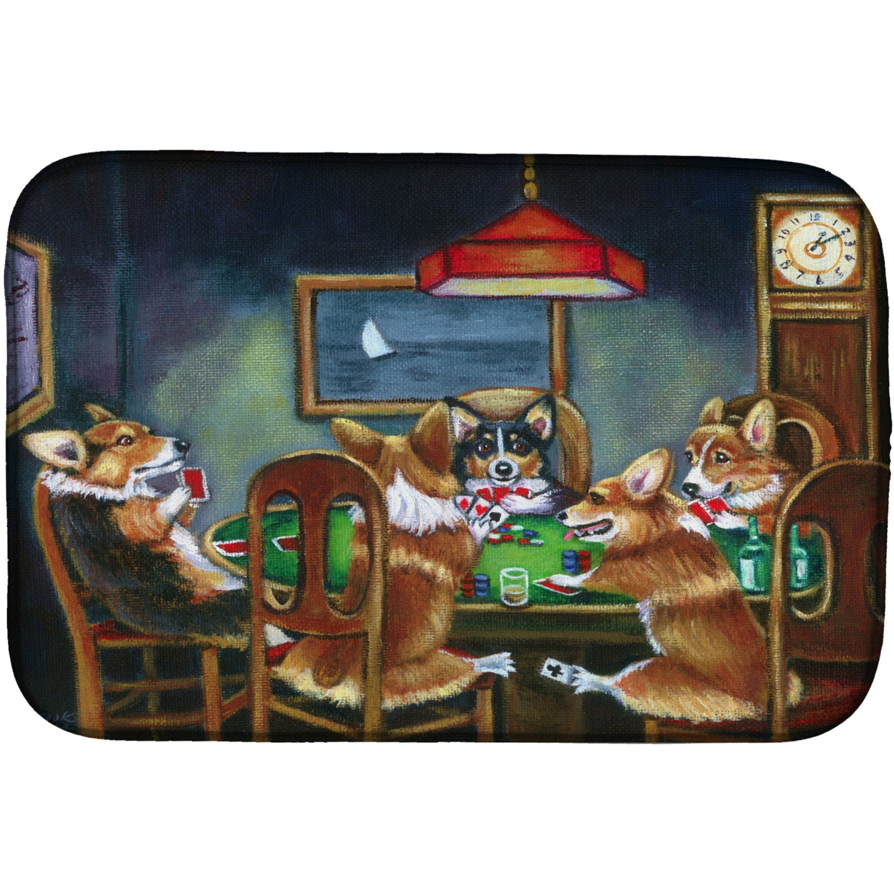 &quotCaroline's Treasures Corgi Playing Poker Dish Drying Mat, 14"" x 21"", Multicolor"