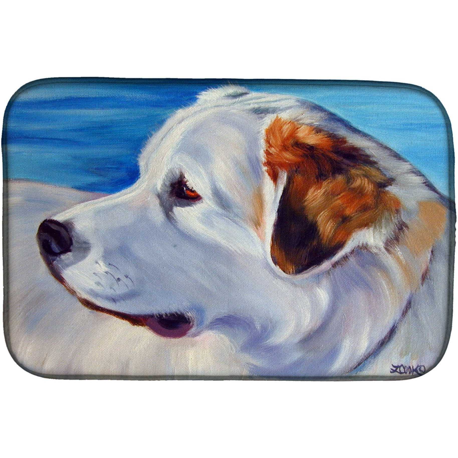 &quotCaroline's Treasures Pyrenees At The Beach Dish Drying Mat, 14"" x 21"", Multicolor"