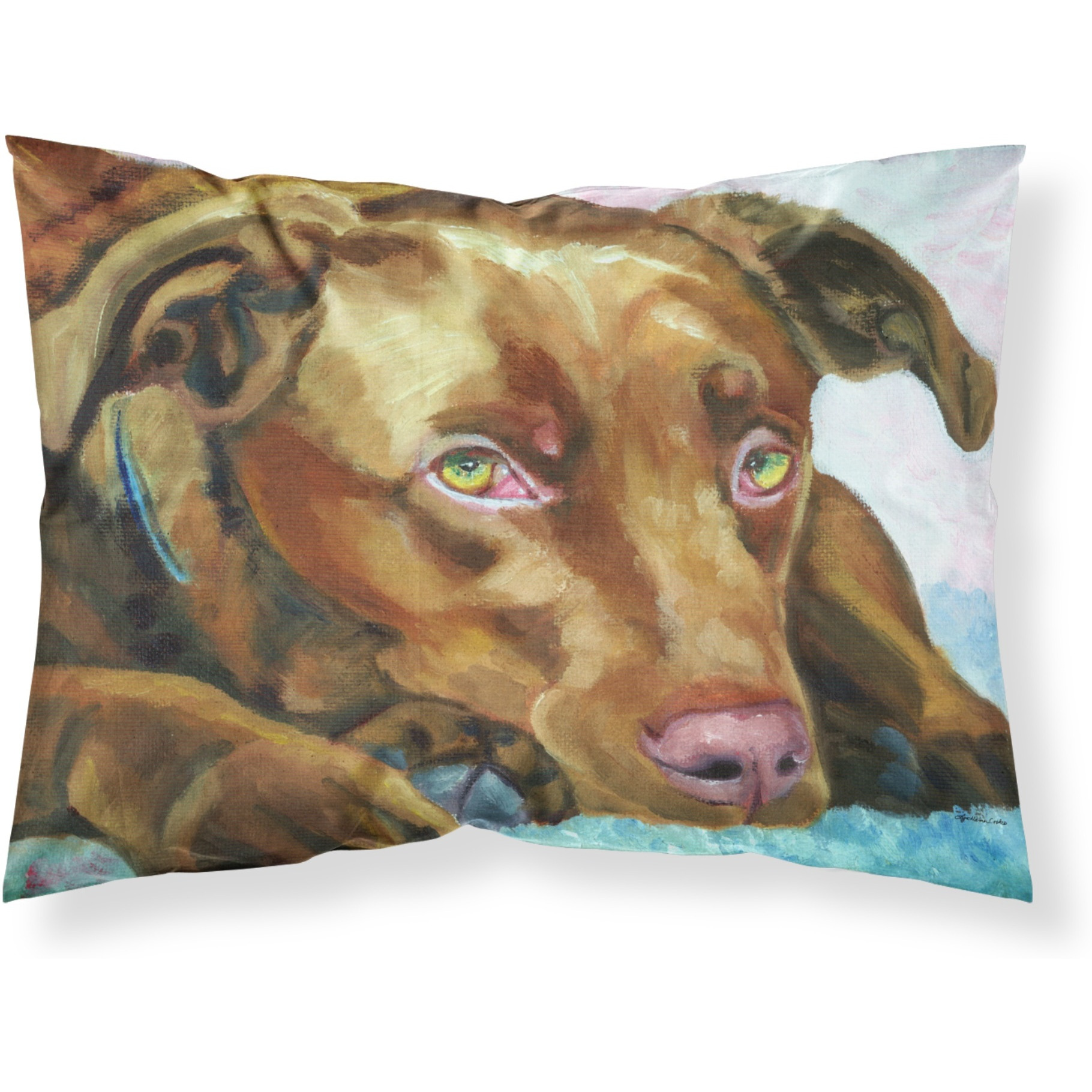 &quotCaroline's Treasures Chocolate Labrador Waiting Fabric Standard Pillowcase 7420PILLOWCASE, Multicolor"