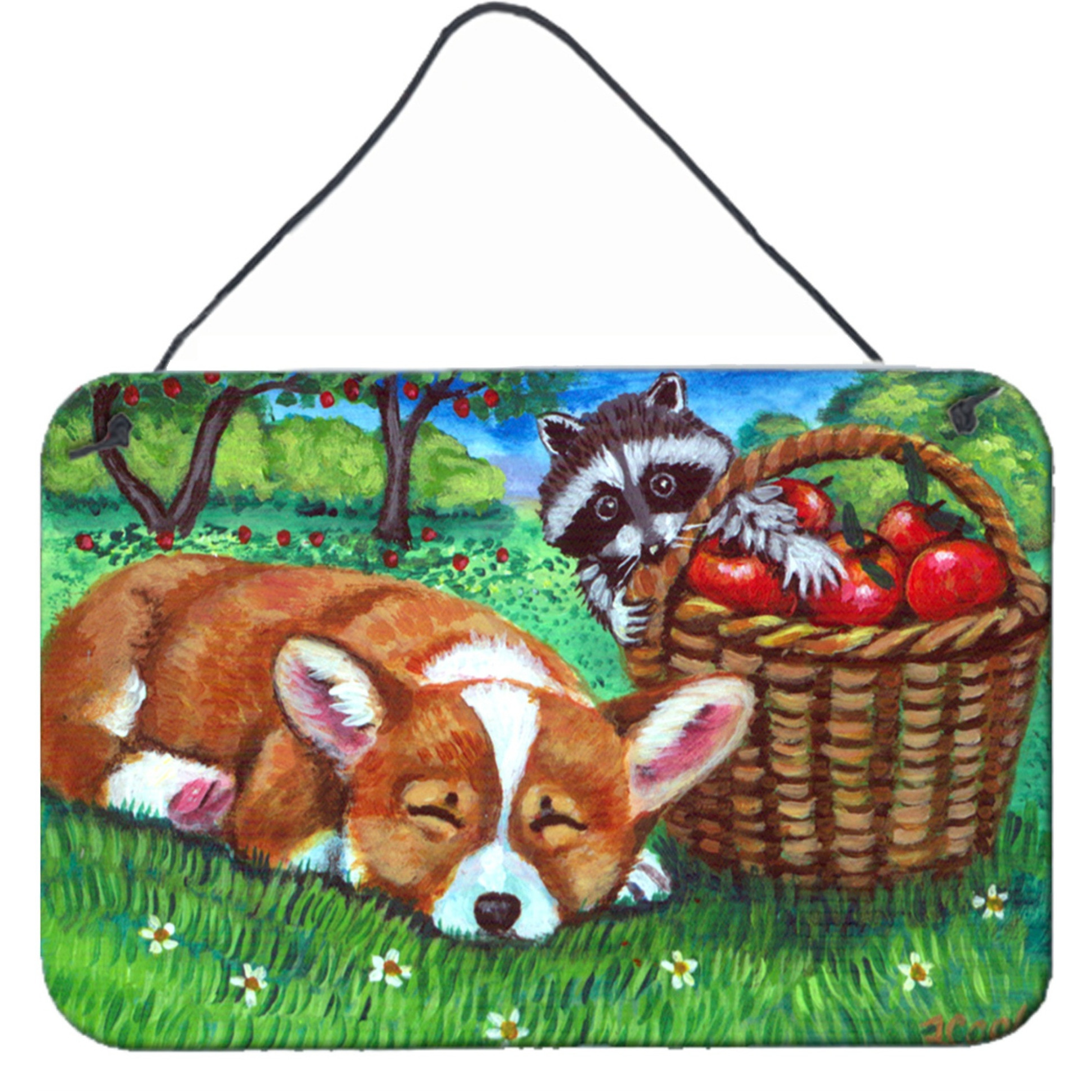 &quotCaroline's Treasures Corgi with the Racoon Apple Thief Wall or Door Hanging Prints 7430DS812, 8HX12W, Multicolor"