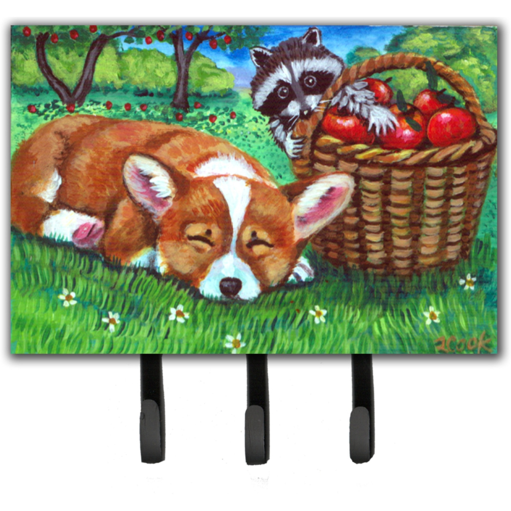 &quotCaroline's Treasures Corgi with the Racoon Apple Thief Leash or Key Holder 7430TH68, Triple, Multicolor"