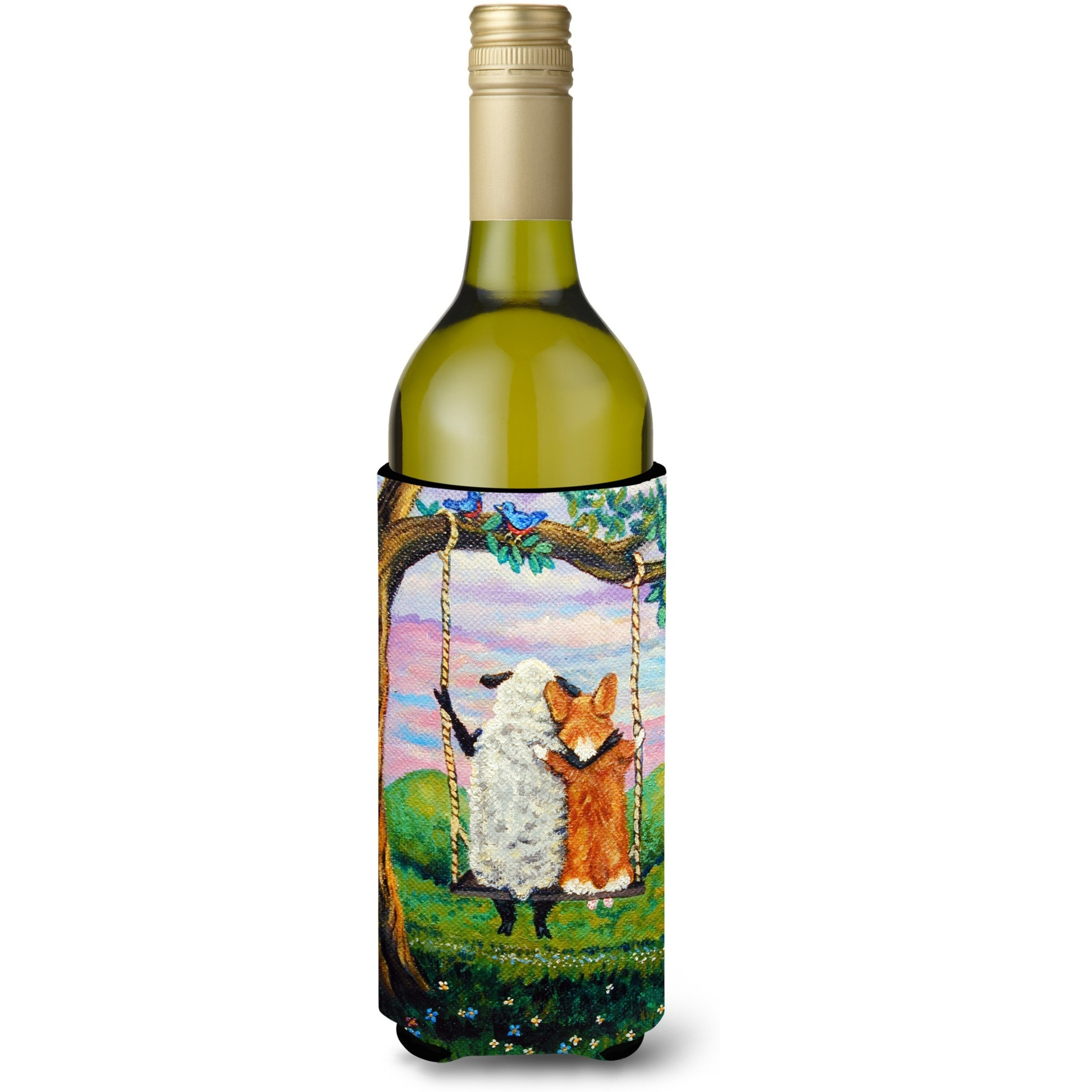 &quotCaroline's Treasures 7439LITERK "&quotCorgi With Sheep Love Grows"" Wine Bottle Hugger Koozie, 750ml, Multicolor"
