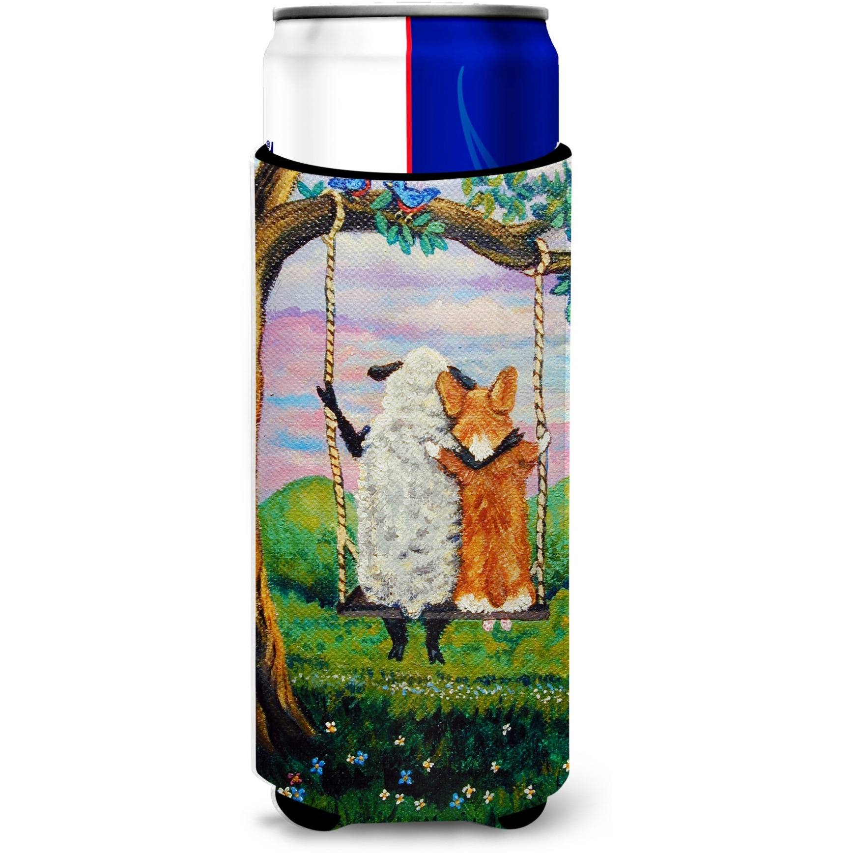 &quotCaroline's Treasures 7439MUK "&quotCorgi With Sheep Love Grows Michelob Ultra Koozies for Slim Cans, Multicolor"
