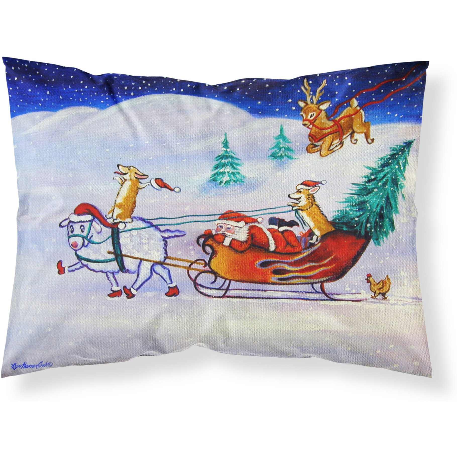 &quotCaroline's Treasures Corgi Highhacked Santa Claus Sleigh Fabric Standard Pillowcase 7442PILLOWCASE, Multicolor"