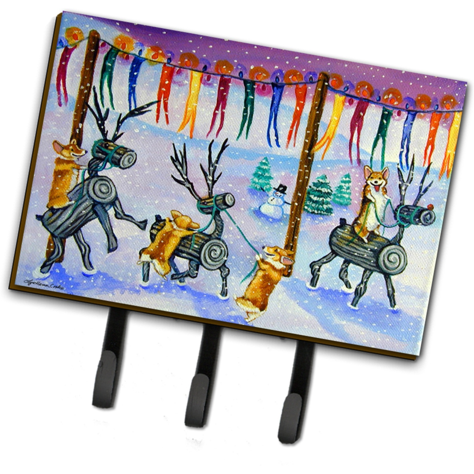 &quotCaroline's Treasures Corgi Log Reindeer Race Christmas Leash or Key Holder 7443TH68, Triple, Multicolor"