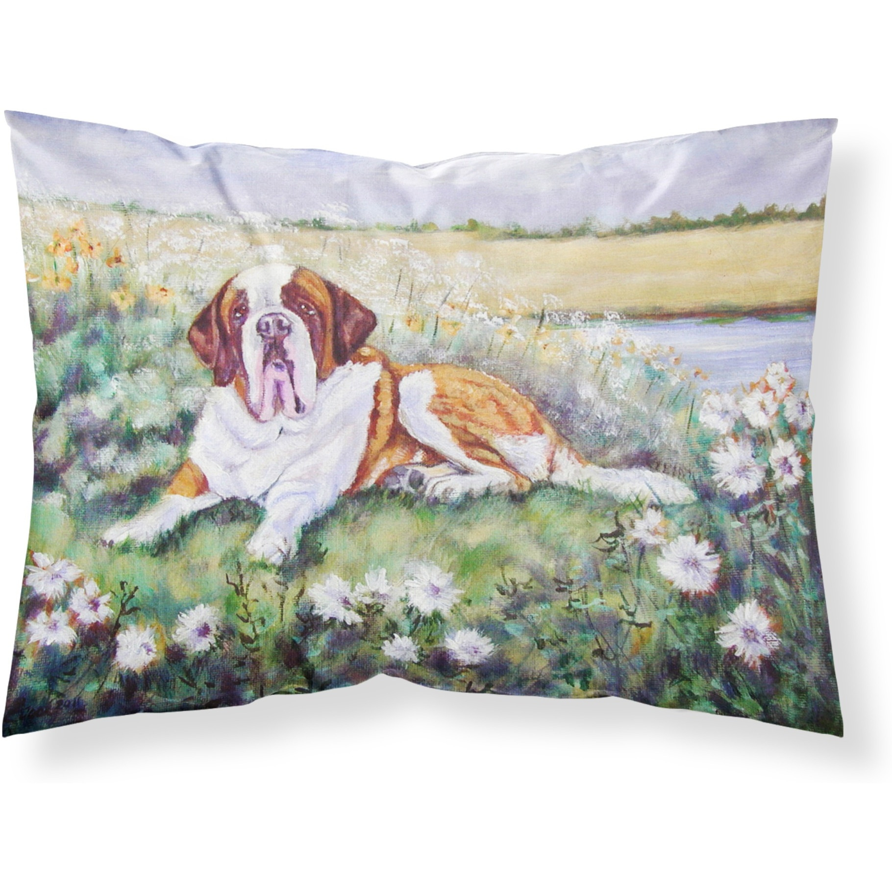 &quotCaroline's Treasures "&quotSaint Bernard in Flowers"" Printed, Polyester Envelope Closure pillowcase, Standard, Multicolor"