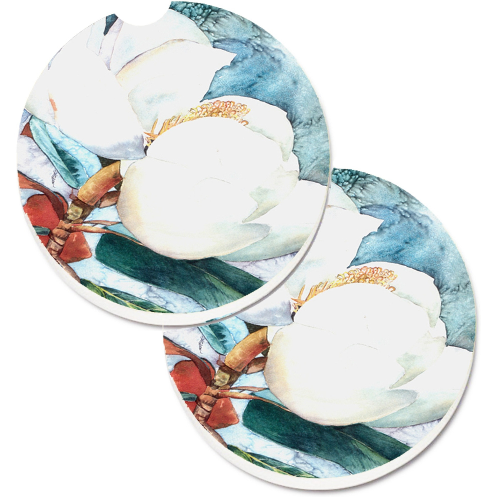 &quotCaroline's Treasures Flower - Magnolia Set of 2 Cup Holder Car Coasters 8001CARC, 2.56, Multicolor"