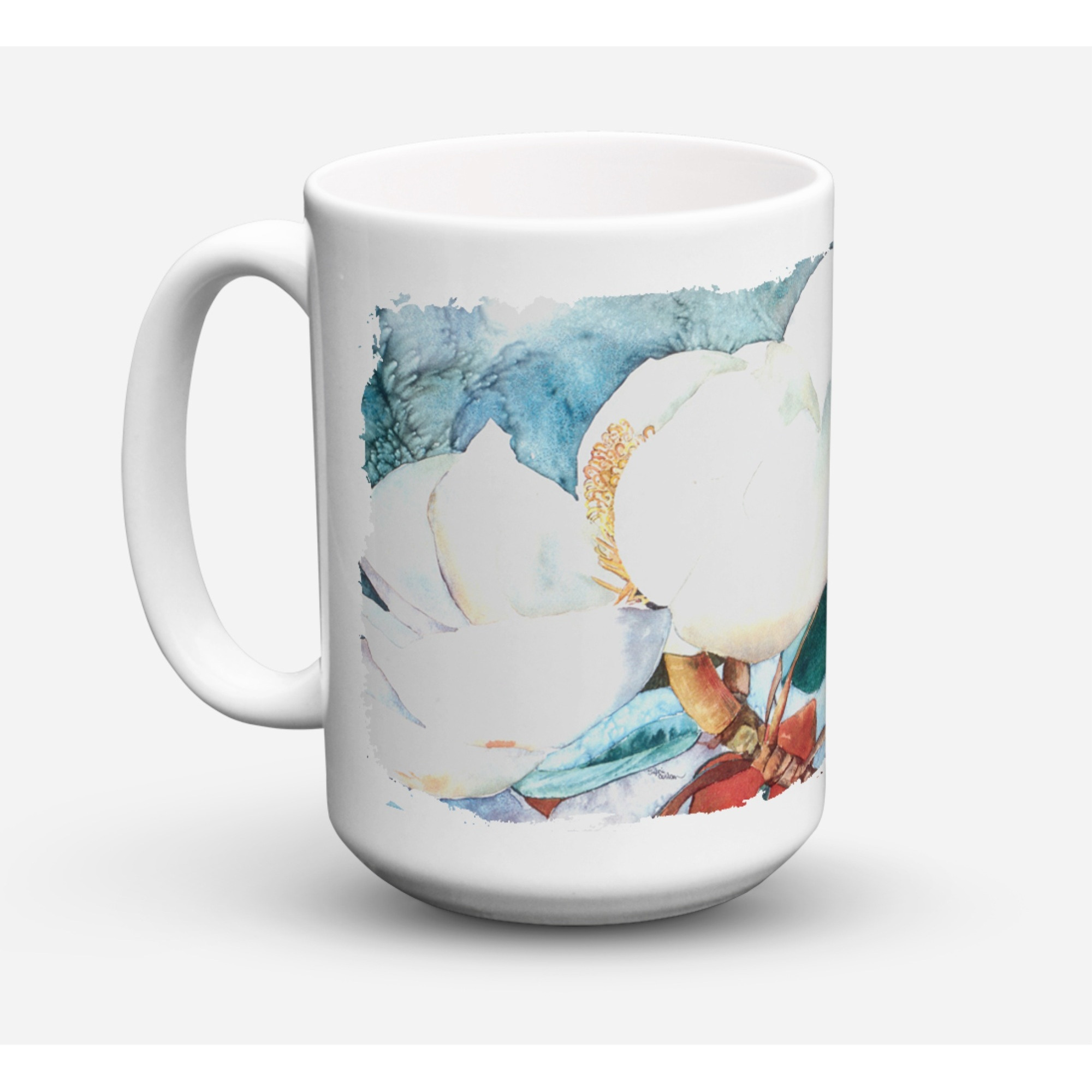 &quotCaroline's Treasures 8001CM15 Flower-Magnolia Microwavable Ceramic Coffee Mug, 15 oz, Multicolor"