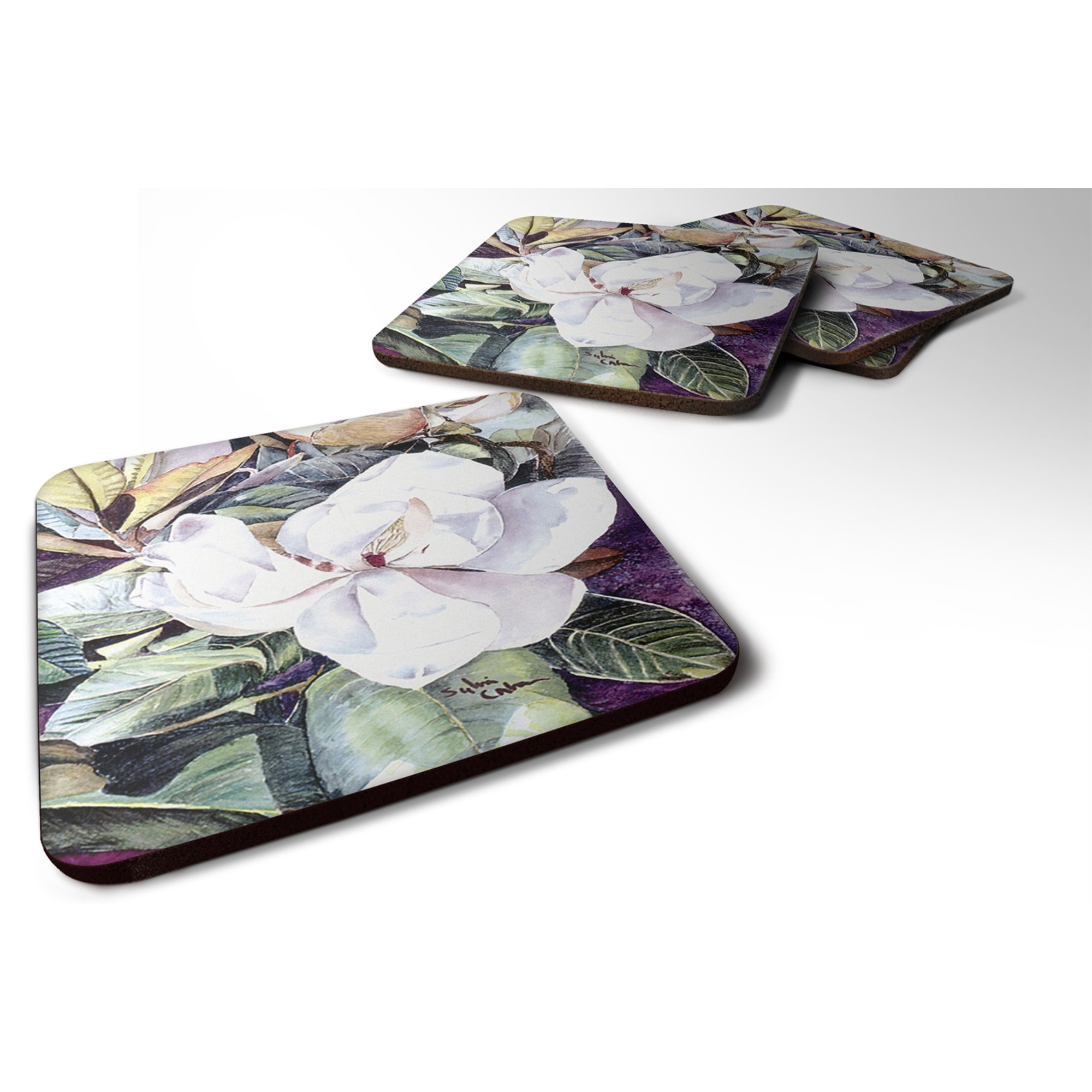 &quotCaroline's Treasures 8002FC Flower-Magnolia Foam Coasters (Set of 4), 3.5"" H x 3.5"" W, Multicolor"