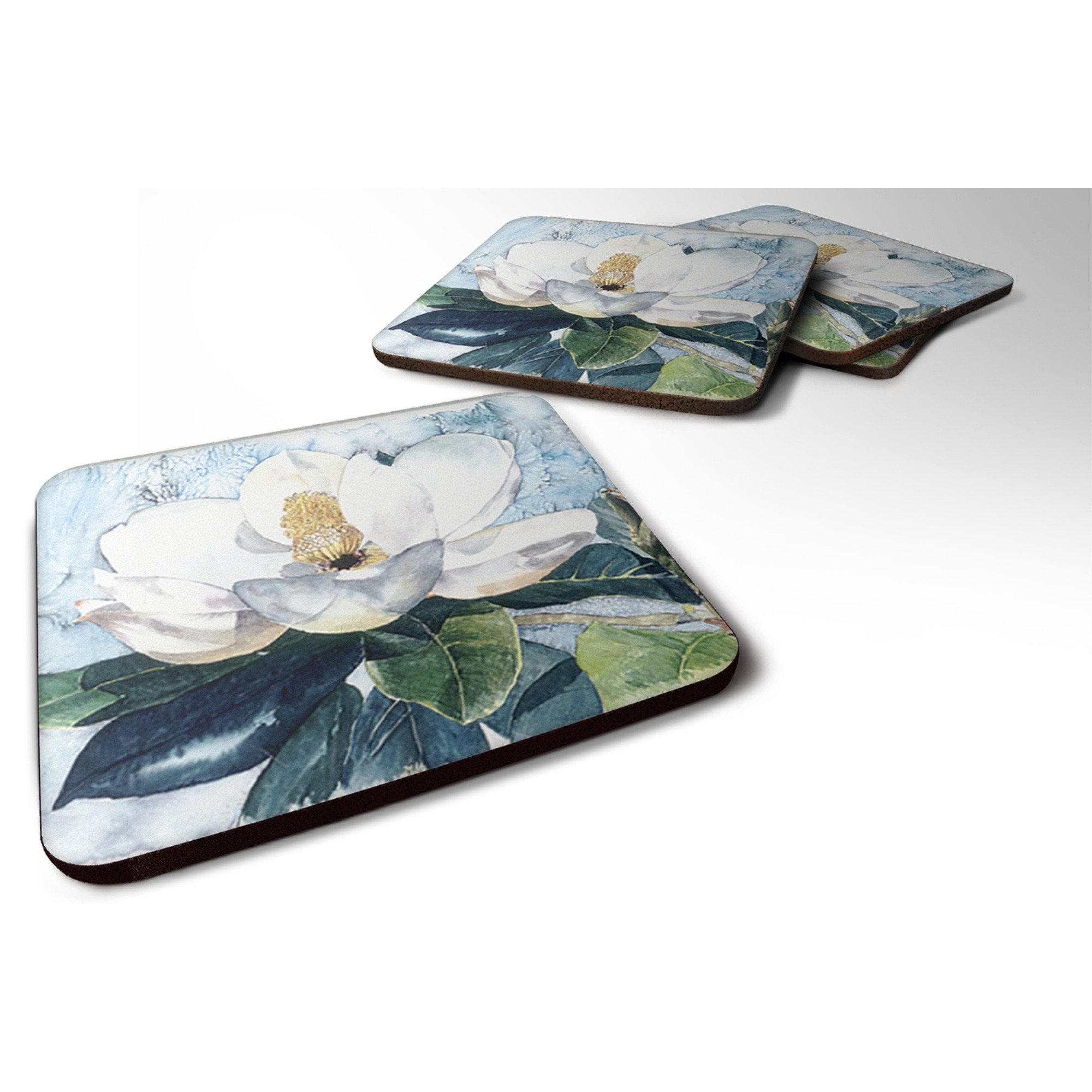 &quotCaroline's Treasures 8003FC Flower-Magnolia Foam Coasters (Set of 4), 3.5"" H x 3.5"" W, Multicolor"