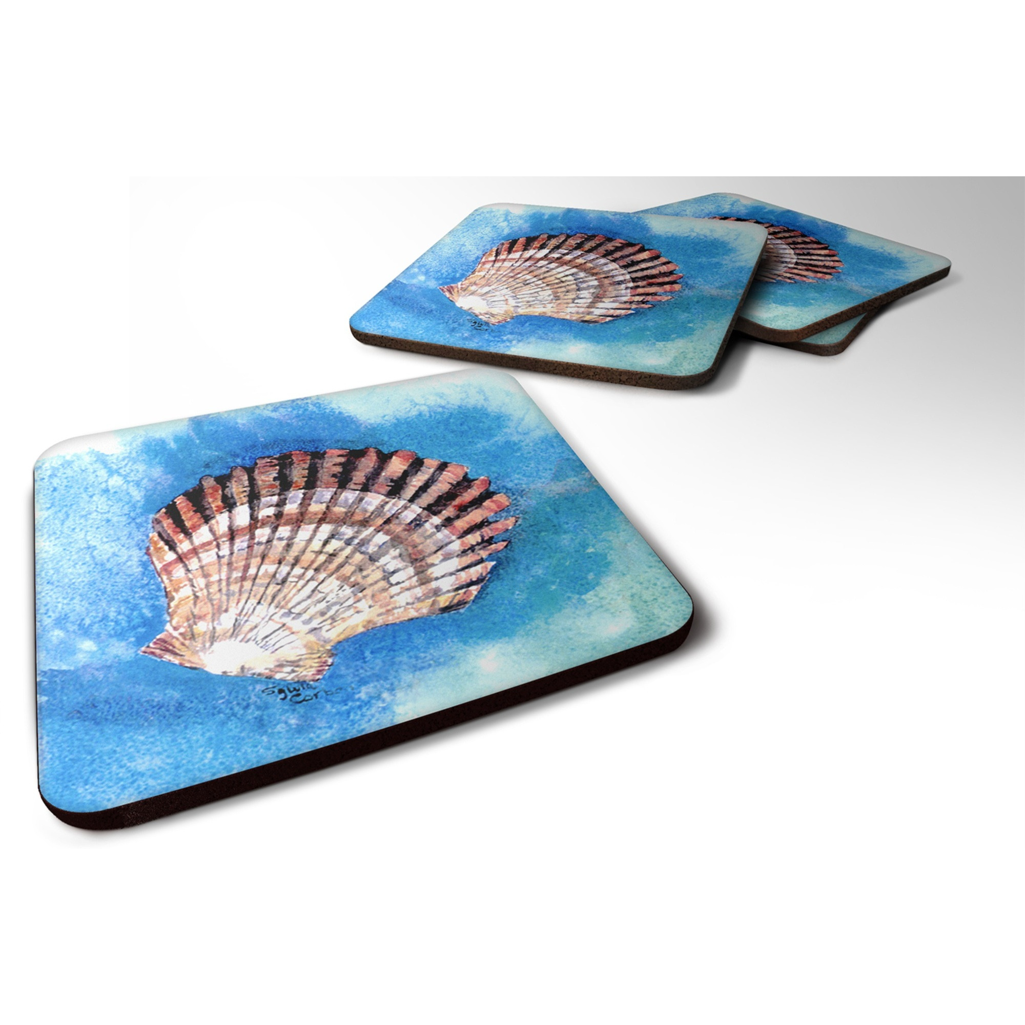&quotCaroline's Treasures 8008FC Shells Foam Coasters (Set of 4), 3.5"" H x 3.5"" W, Multicolor"
