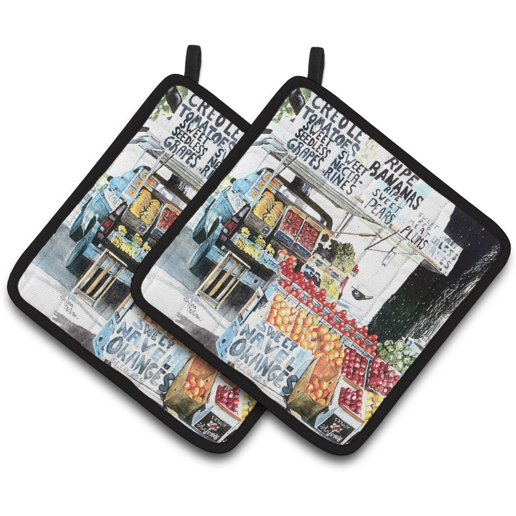&quotCaroline's Treasures Fruit Stand Pair of Pot Holders 8054PTHD, 7.5HX7.5W, Multicolor"