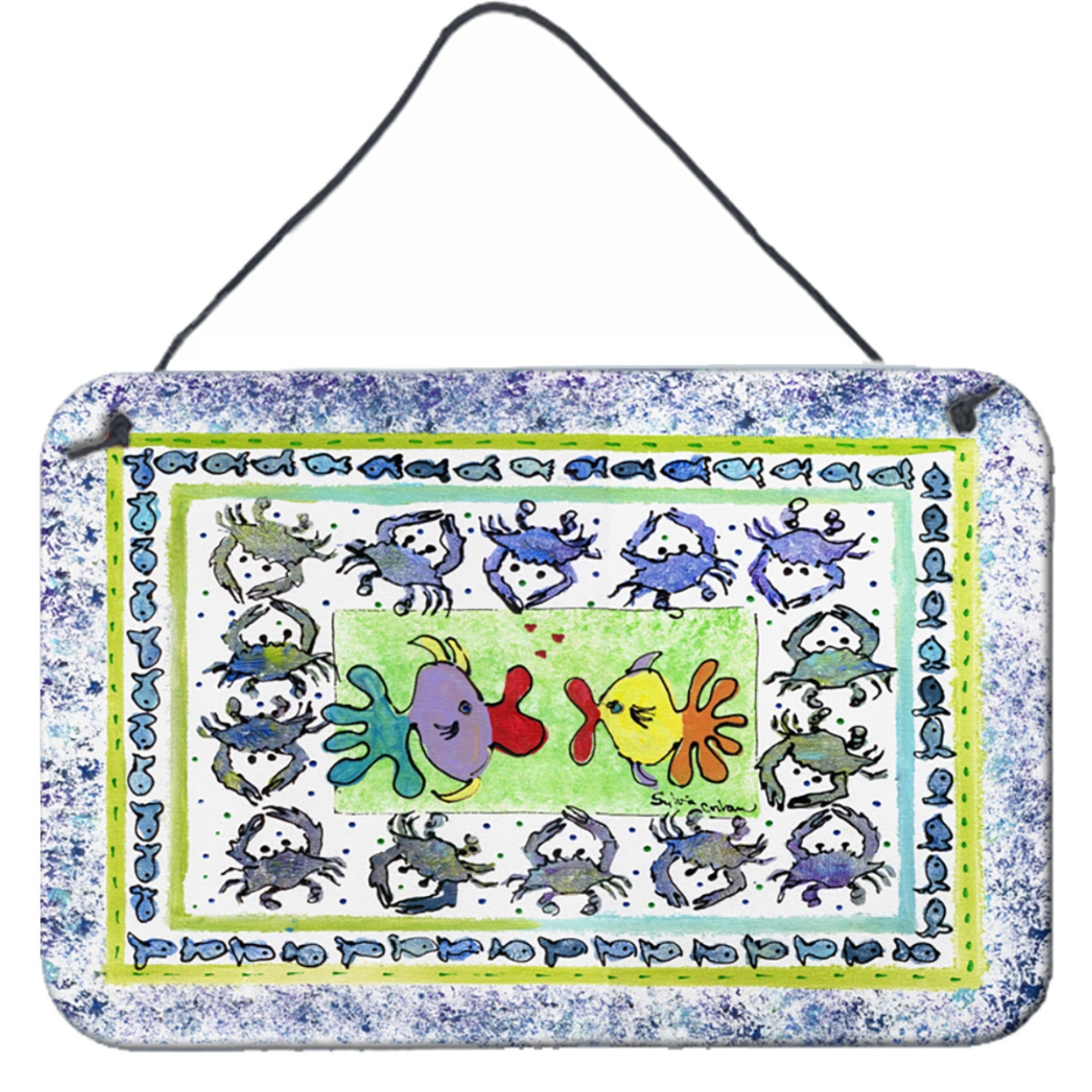 &quotCaroline's Treasures 8073DS812 Fish Kissing Fish Indoor or Aluminum Metal Wall or Door Hanging Prints, 8 x 12"", Multicolor"