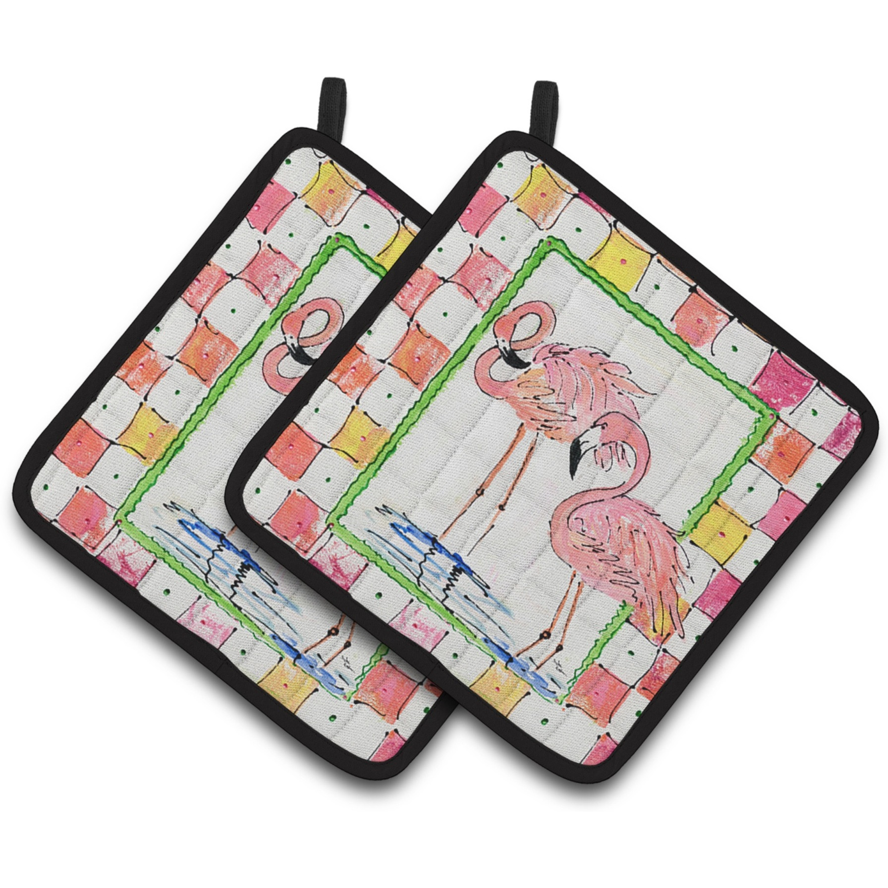 &quotCaroline's Treasures Bird - Flamingo Pair of Pot Holders 8077PTHD, 7.5HX7.5W, Multicolor"