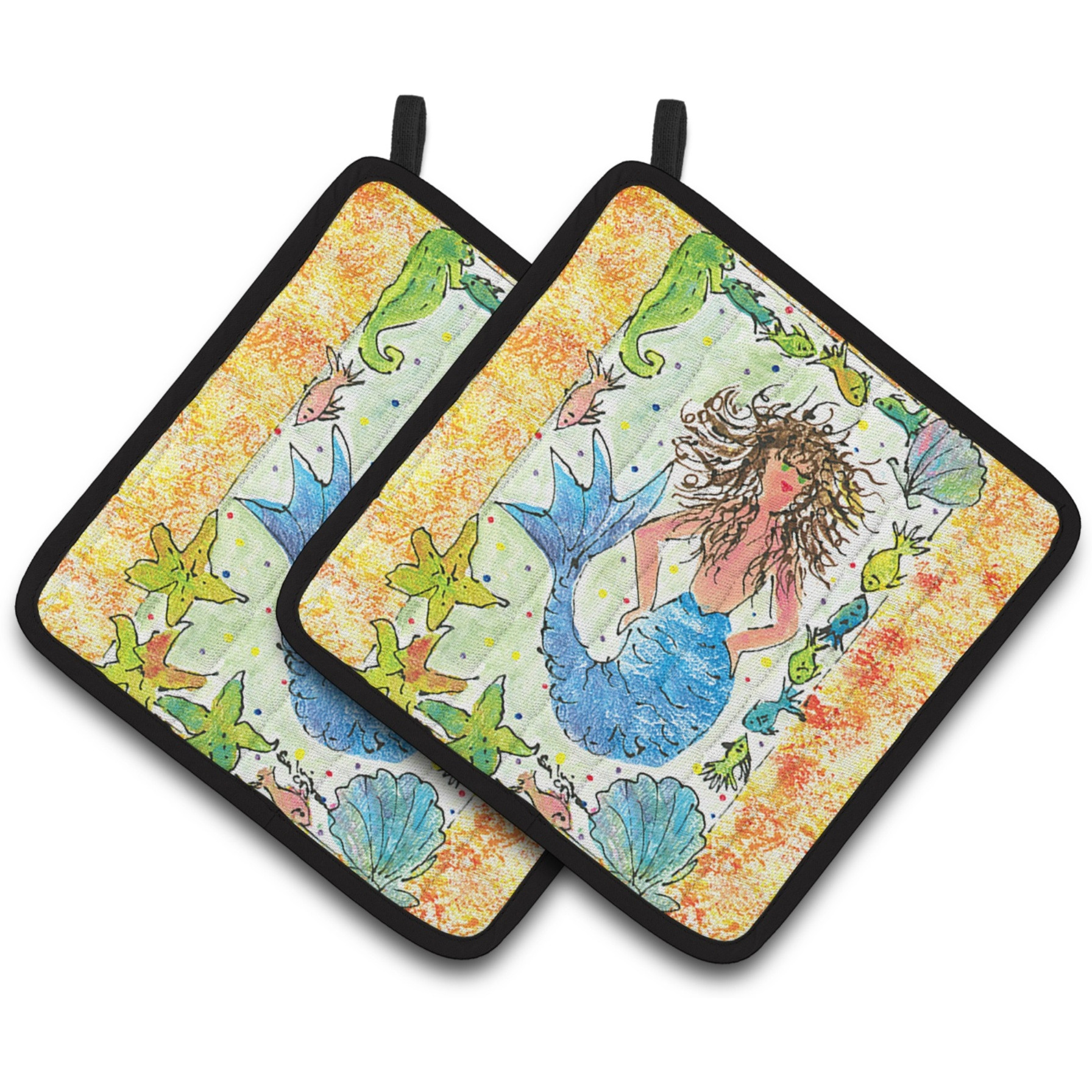 &quotCaroline's Treasures Mermaid Pair of Pot Holders 8082PTHD, 7.5HX7.5W, Multicolor"