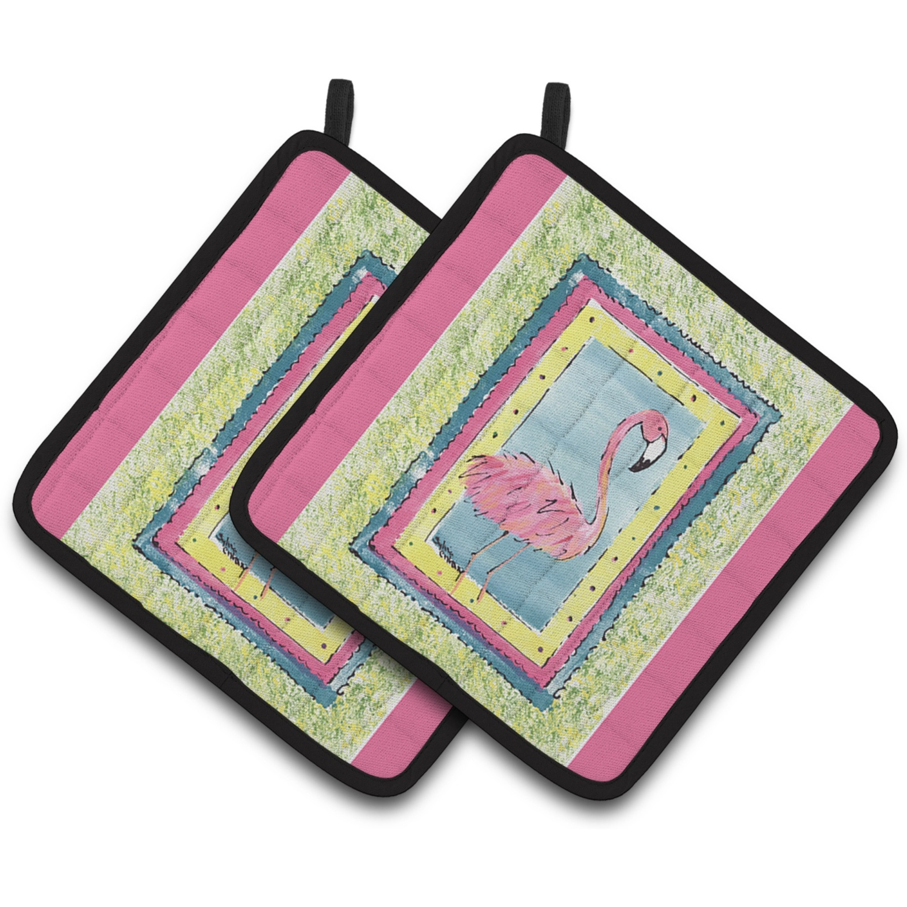 &quotCaroline's Treasures Bird - Flamingo Pair of Pot Holders 8106-APTHD, 7.5HX7.5W, Multicolor"