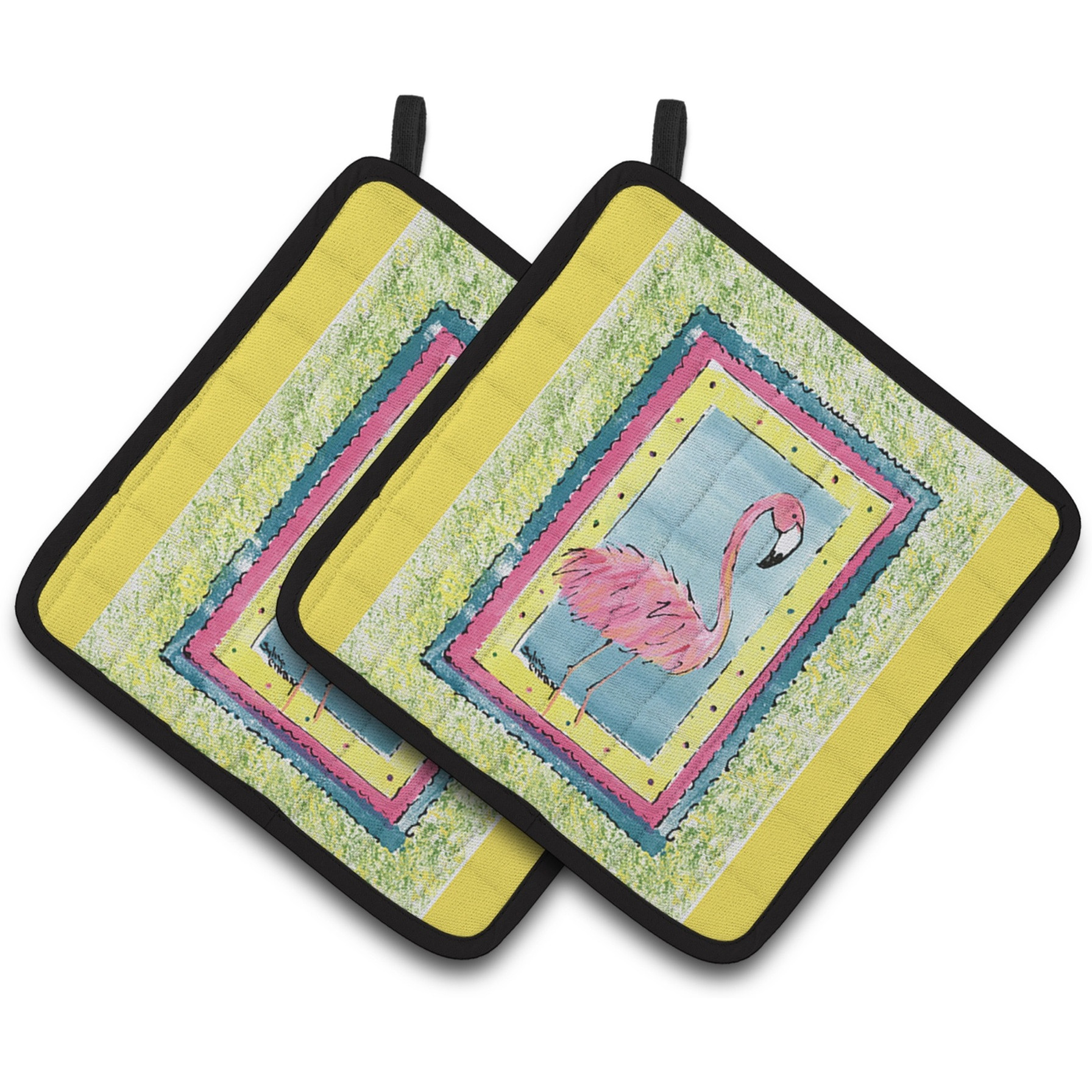 &quotCaroline's Treasures Bird - Flamingo Pair of Pot Holders 8106-BPTHD, 7.5HX7.5W, Multicolor"