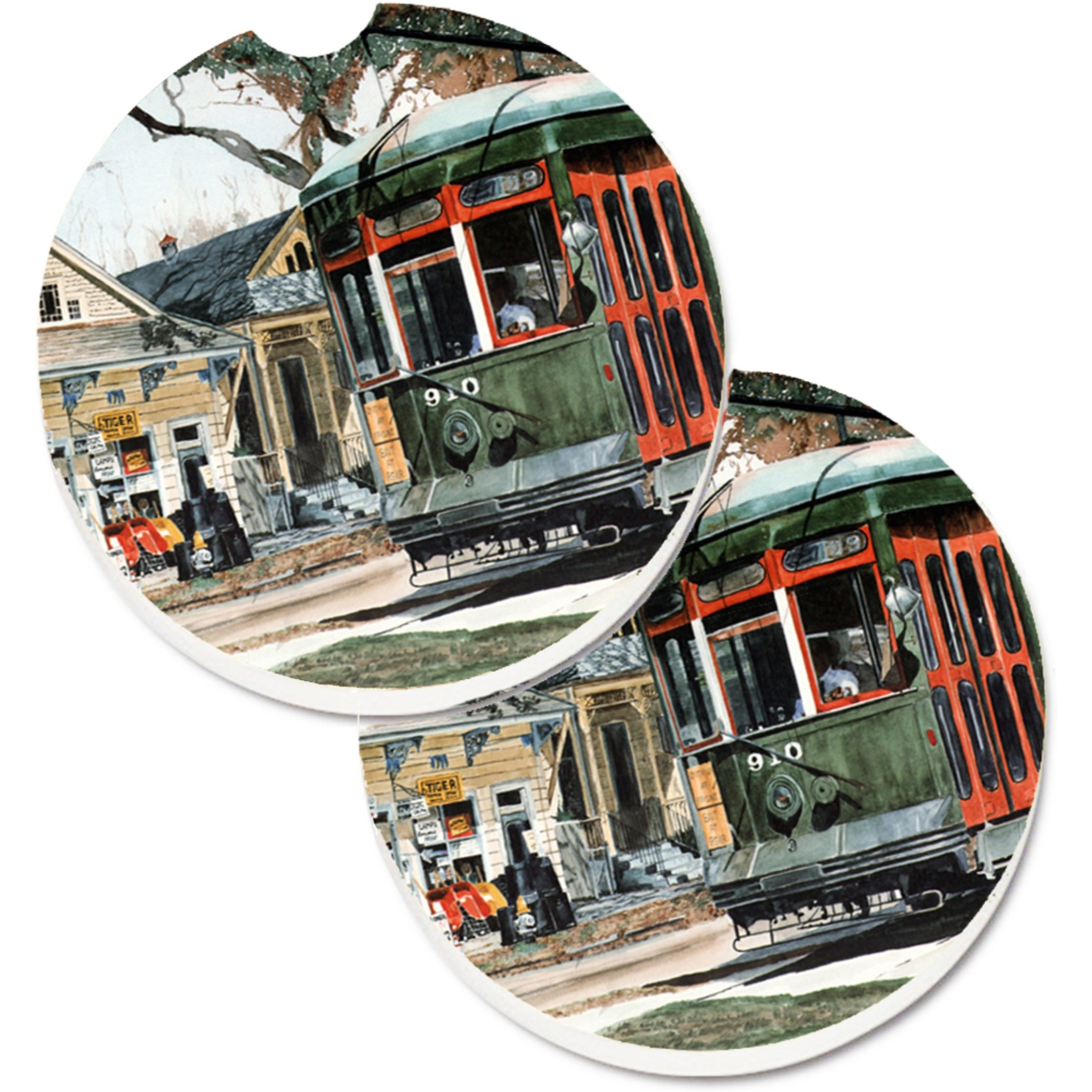 &quotCaroline's Treasures New Orleans Street Car Set of 2 Cup Holder Car Coasters 8108CARC, 2.56, Multicolor"