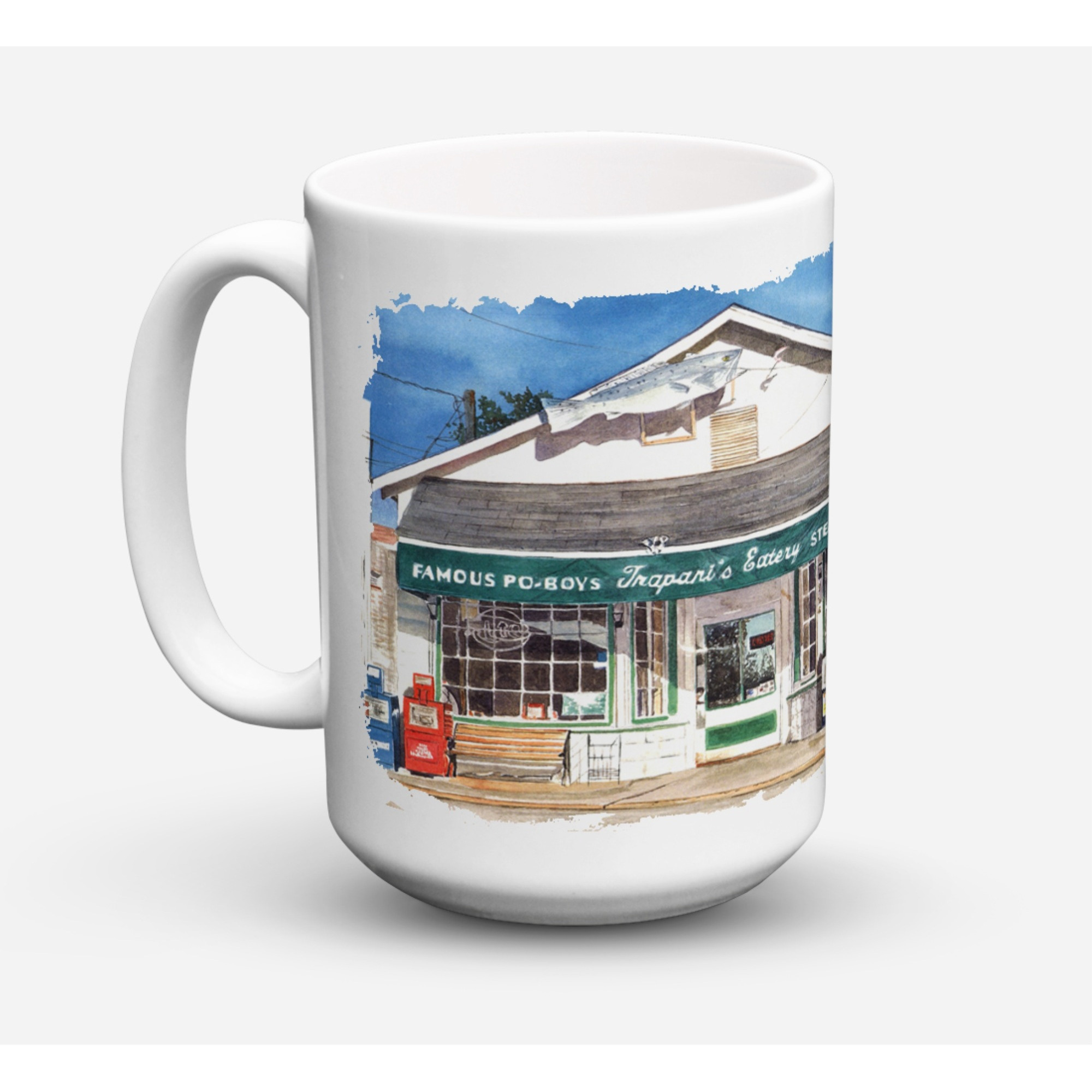 &quotCaroline's Treasures 8109CM15 Trapani's Eatery Microwavable Ceramic Coffee Mug, 15 oz, Multicolor"