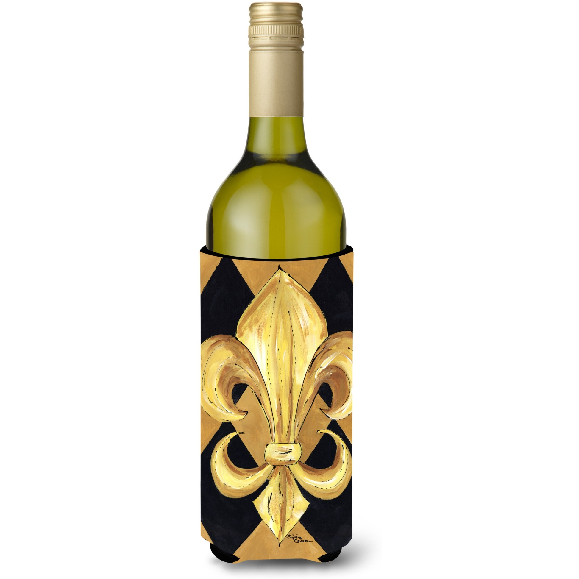 Black and Gold Fleur de lis New Orleans Wine Bottle Beverage Insulator Beverage Insulator Hugger