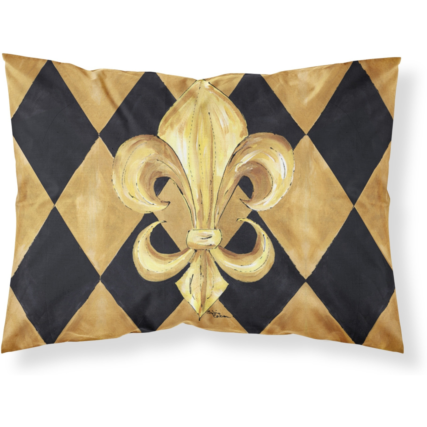 &quotCaroline's Treasures 8125PILLOWCASE Black And Gold Fleur De Lis New Orleans Moisture Wicking Fabric Standard Pillowcase, Large, Multicolor"