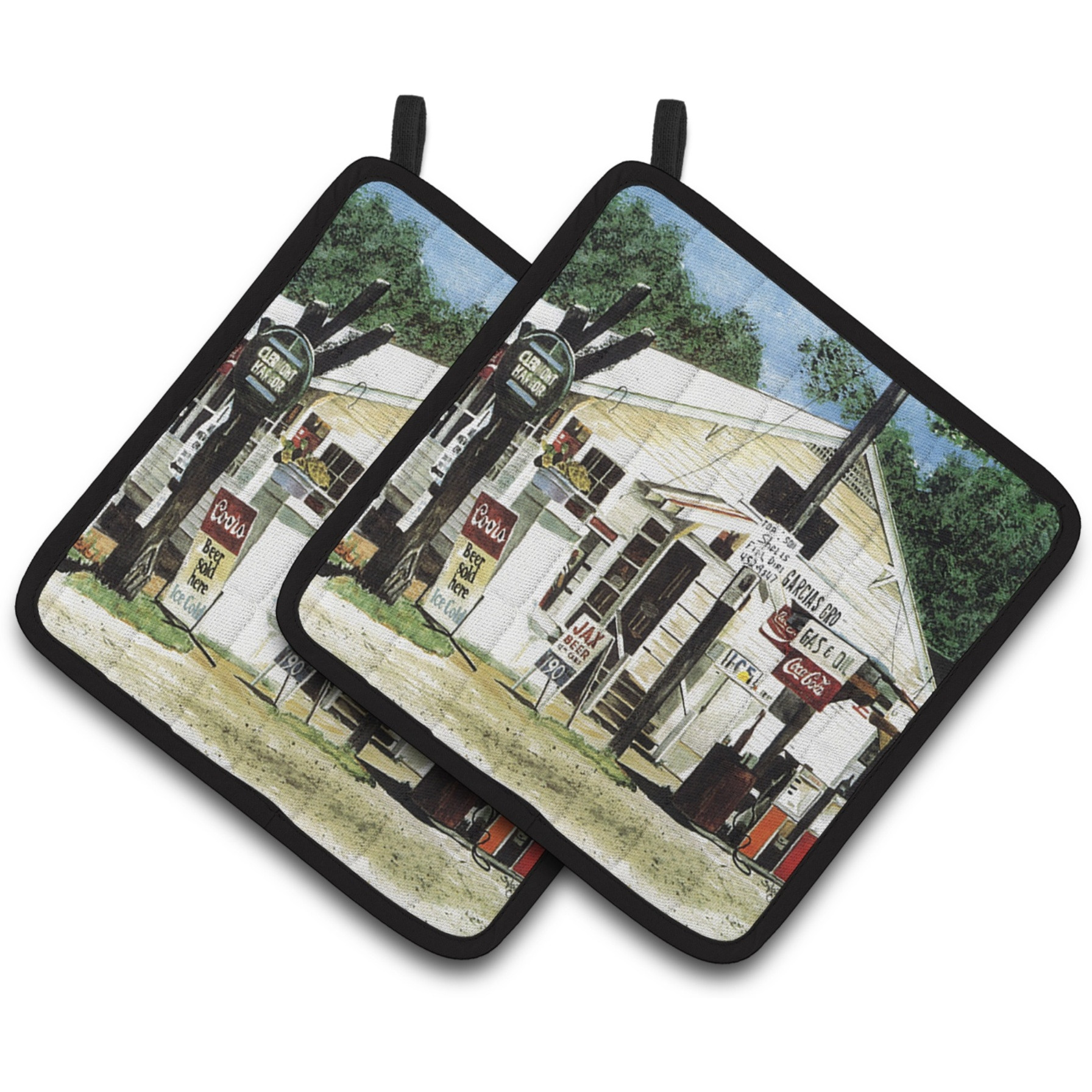 &quotCaroline's Treasures Garcia's Grocery Pair of Pot Holders 8130PTHD, 7.5HX7.5W, Multicolor"