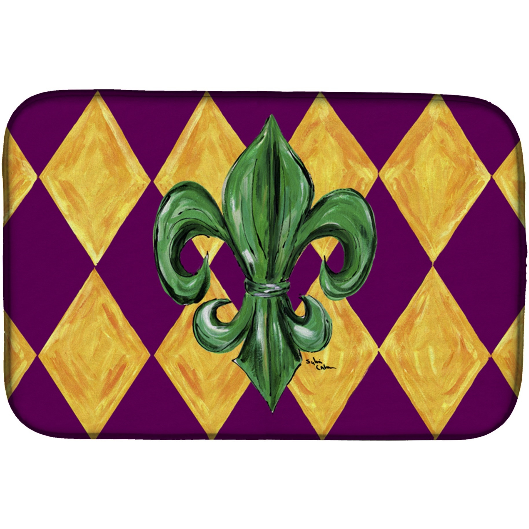 &quotCaroline's Treasures Mardi Gras Fleur De Lis Purple Dish Drying Mat, 14"" x 21"", Multicolor"