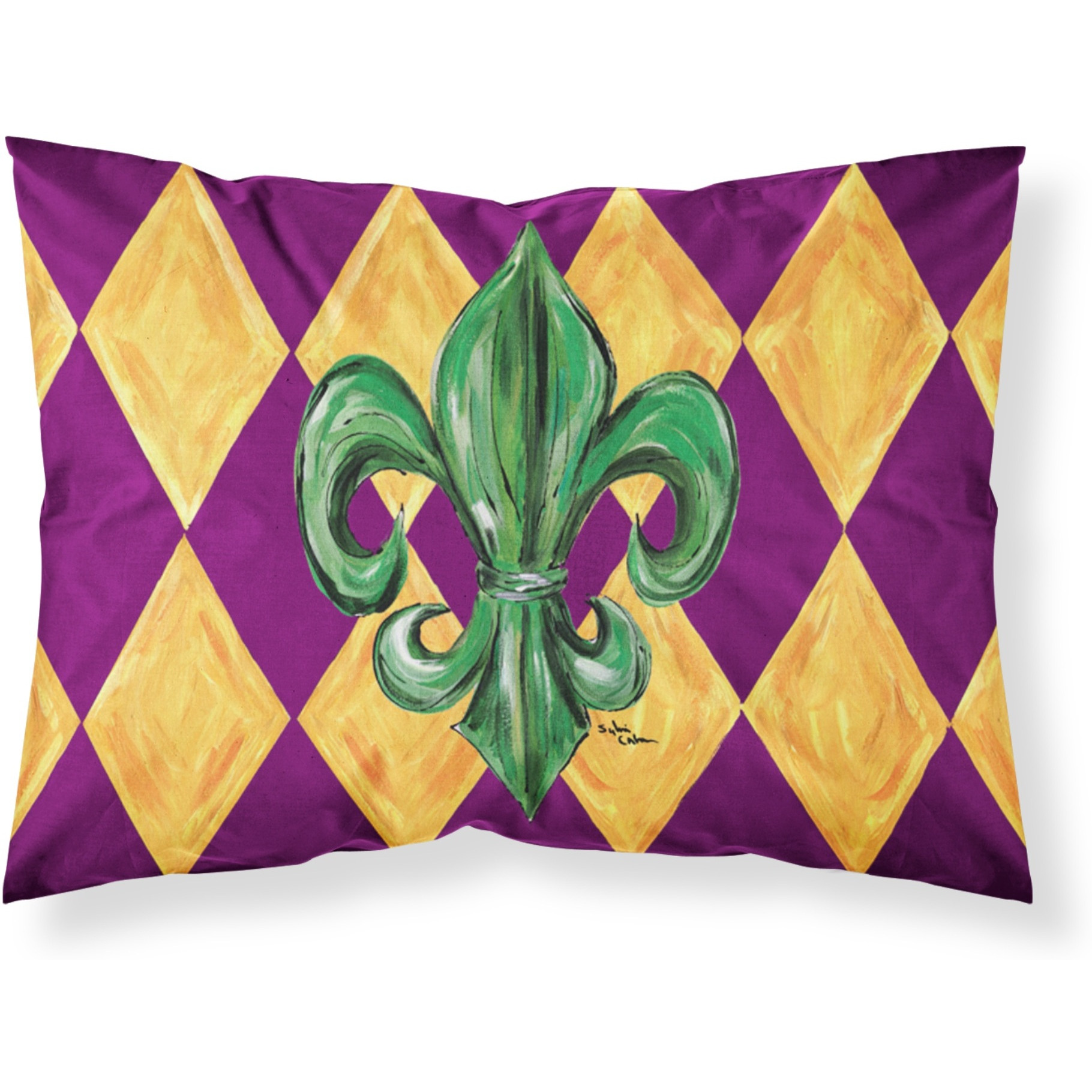 &quotCaroline's Treasures 8133PILLOWCASE Mardi Gras Fleur De Lis Purple Green And Gold Moisture Wicking Fabric Standard Pillowcase, Large, Multicolor"