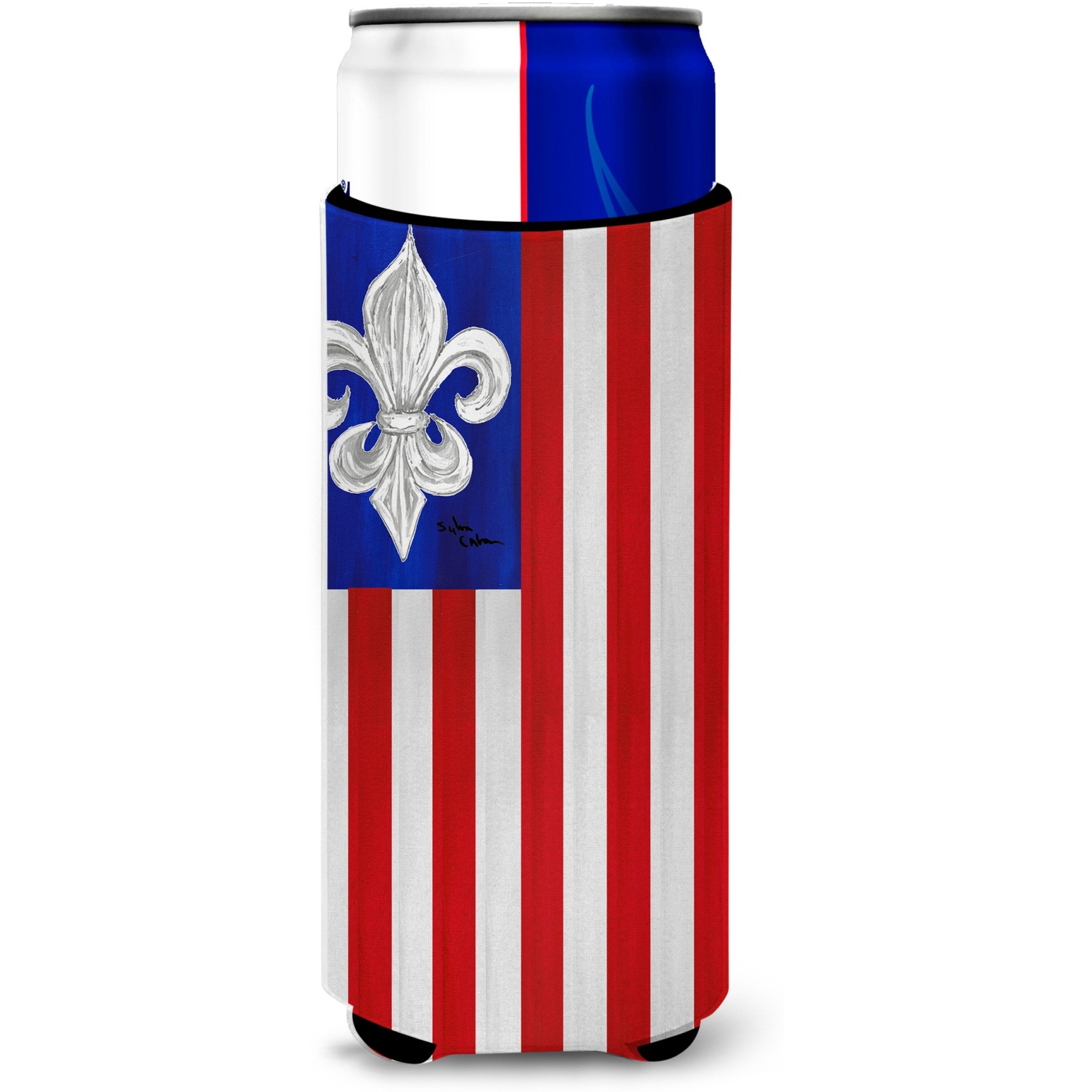 Patriotic Fleur de lis Ultra Beverage Insulators for slim cans 8138MUK