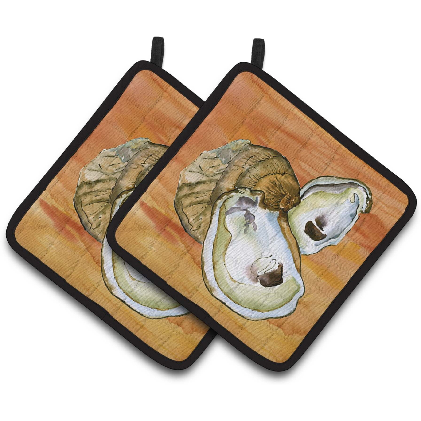 &quotCaroline's Treasures Oyster Pair of Pot Holders 8142PTHD, 7.5HX7.5W, Multicolor"