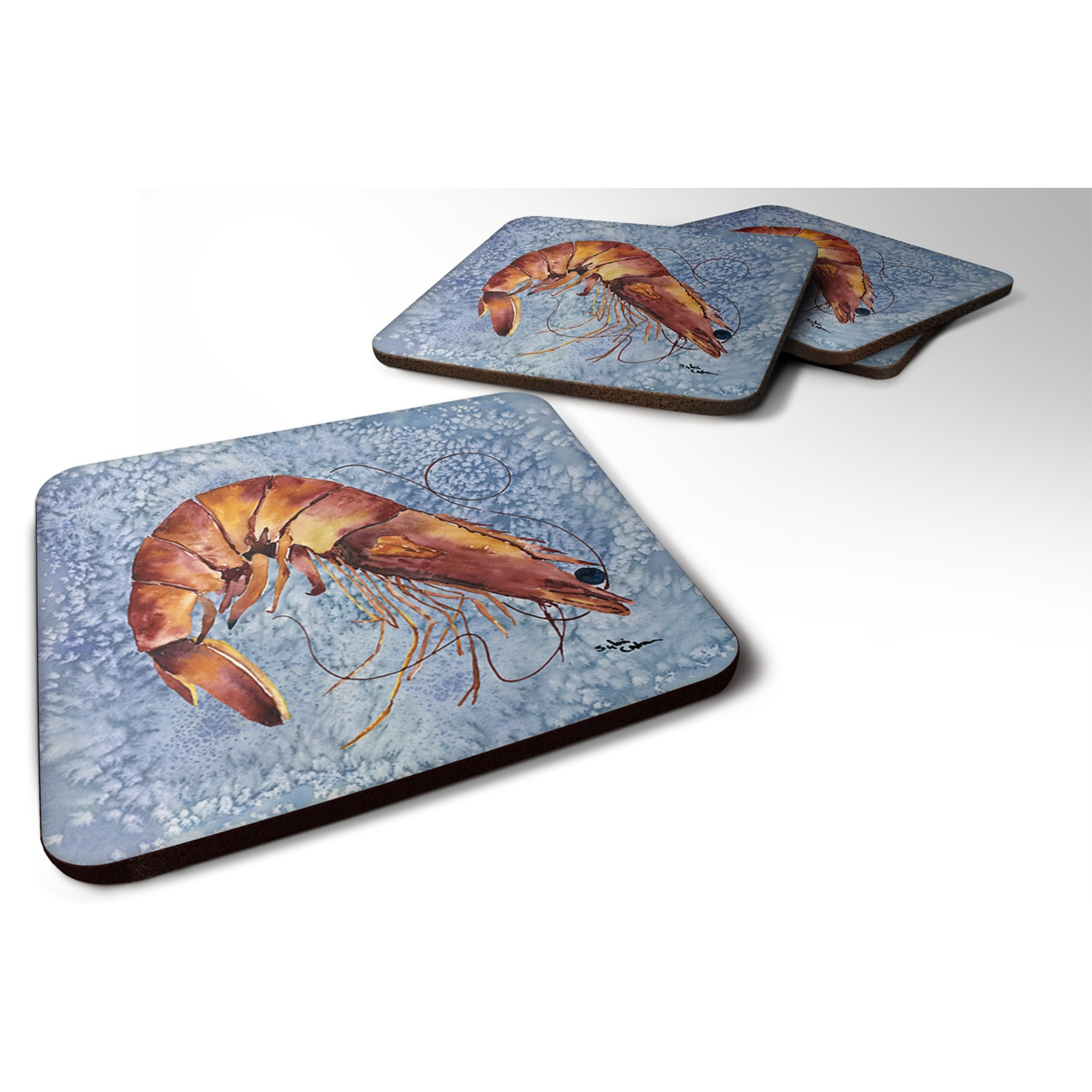 &quotCaroline's Treasures 8153FC Shrimp Foam Coasters (Set of 4), 3.5"" H x 3.5"" W, Multicolor"